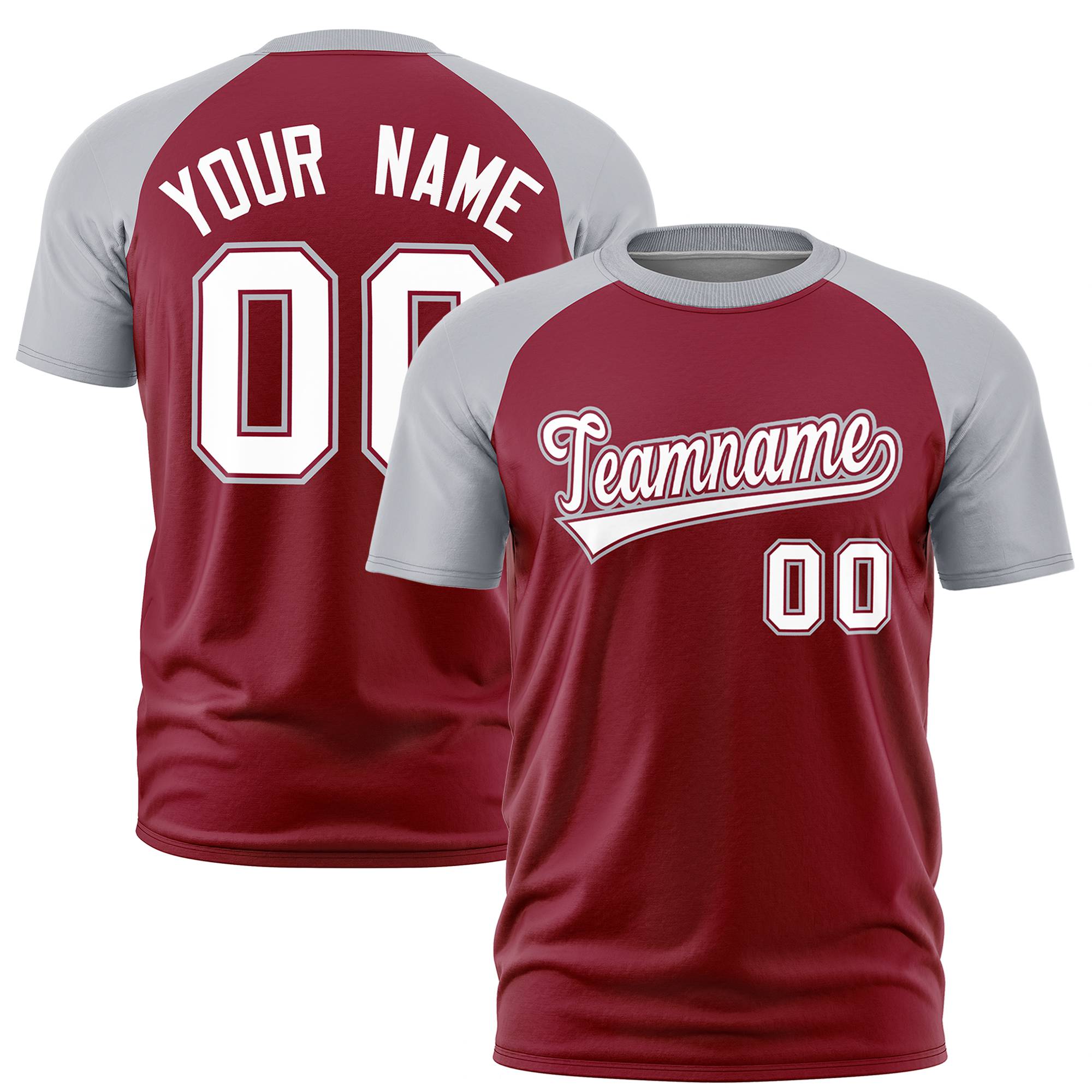 Custom Crimson Gray Raglan Sleeves Performance T-Shirt