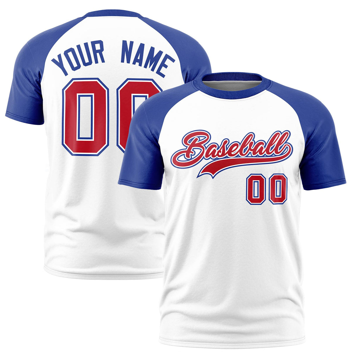 Custom White Royal Blue Raglan Sleeves Performance T-Shirt