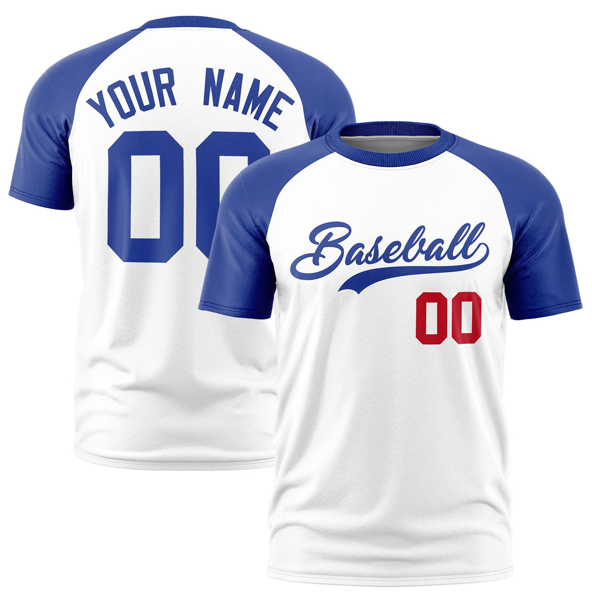 Custom White Royal Blue Raglan Sleeves Performance T-Shirt