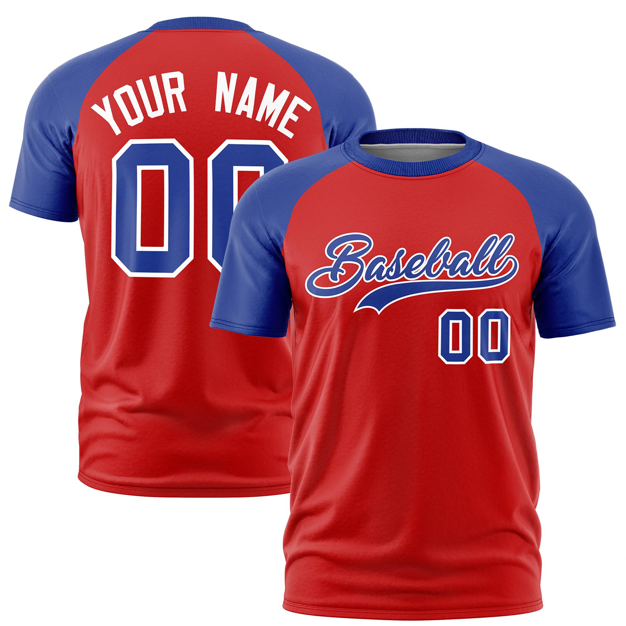 Custom Red Royal Blue Raglan Sleeves Performance T-Shirt