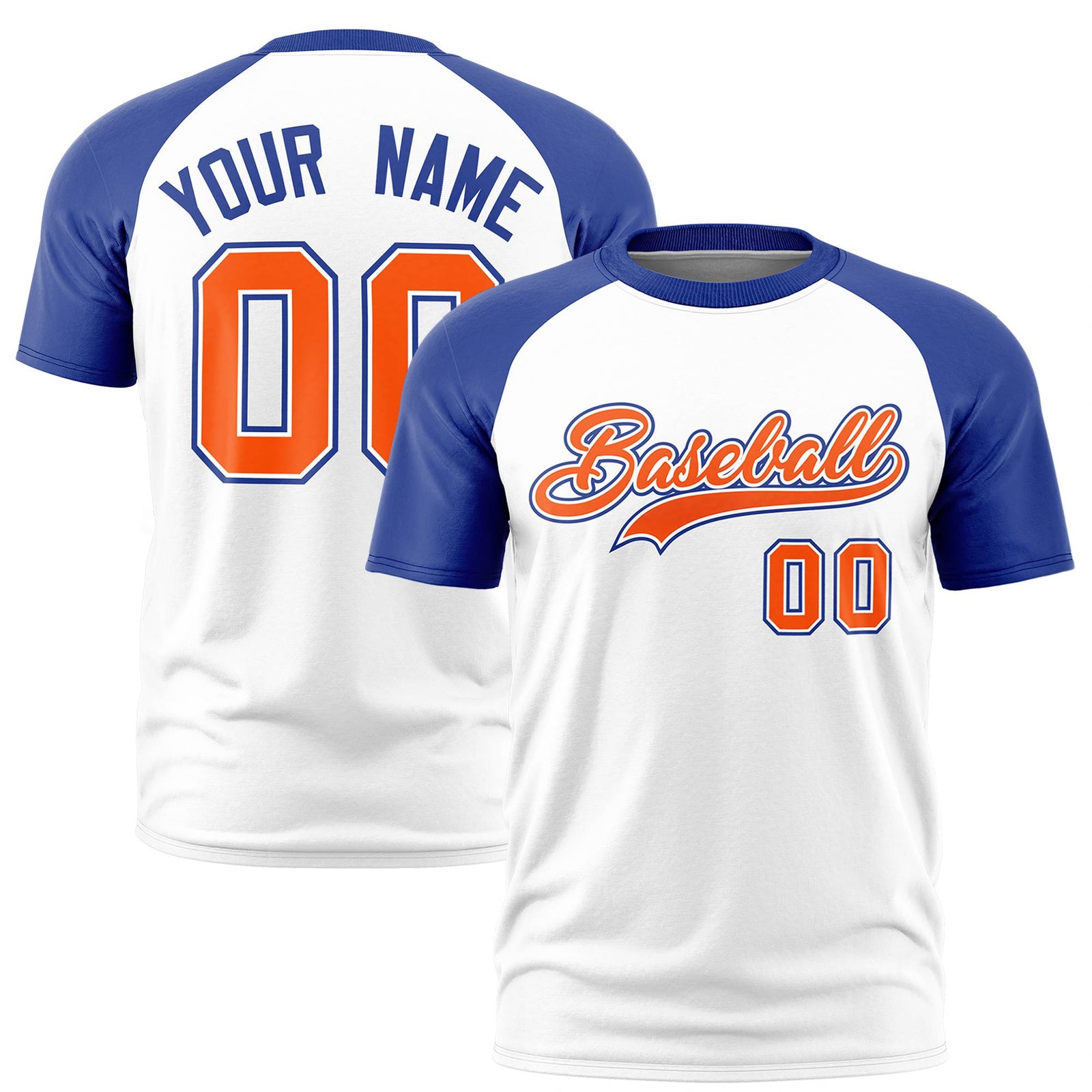 Custom White Royal Blue Raglan Sleeves Performance T-Shirt