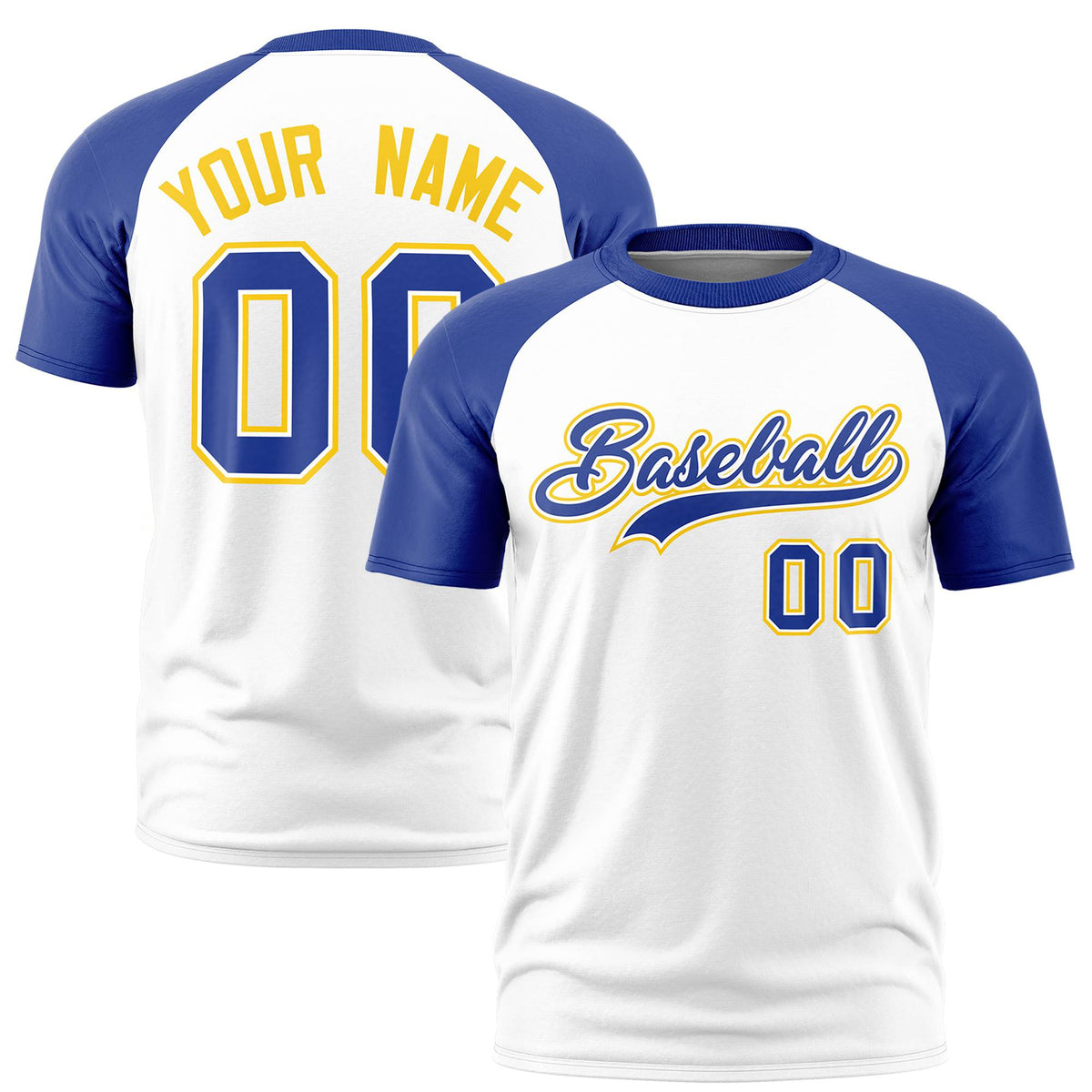 Custom White Royal Blue Raglan Sleeves Performance T-Shirt