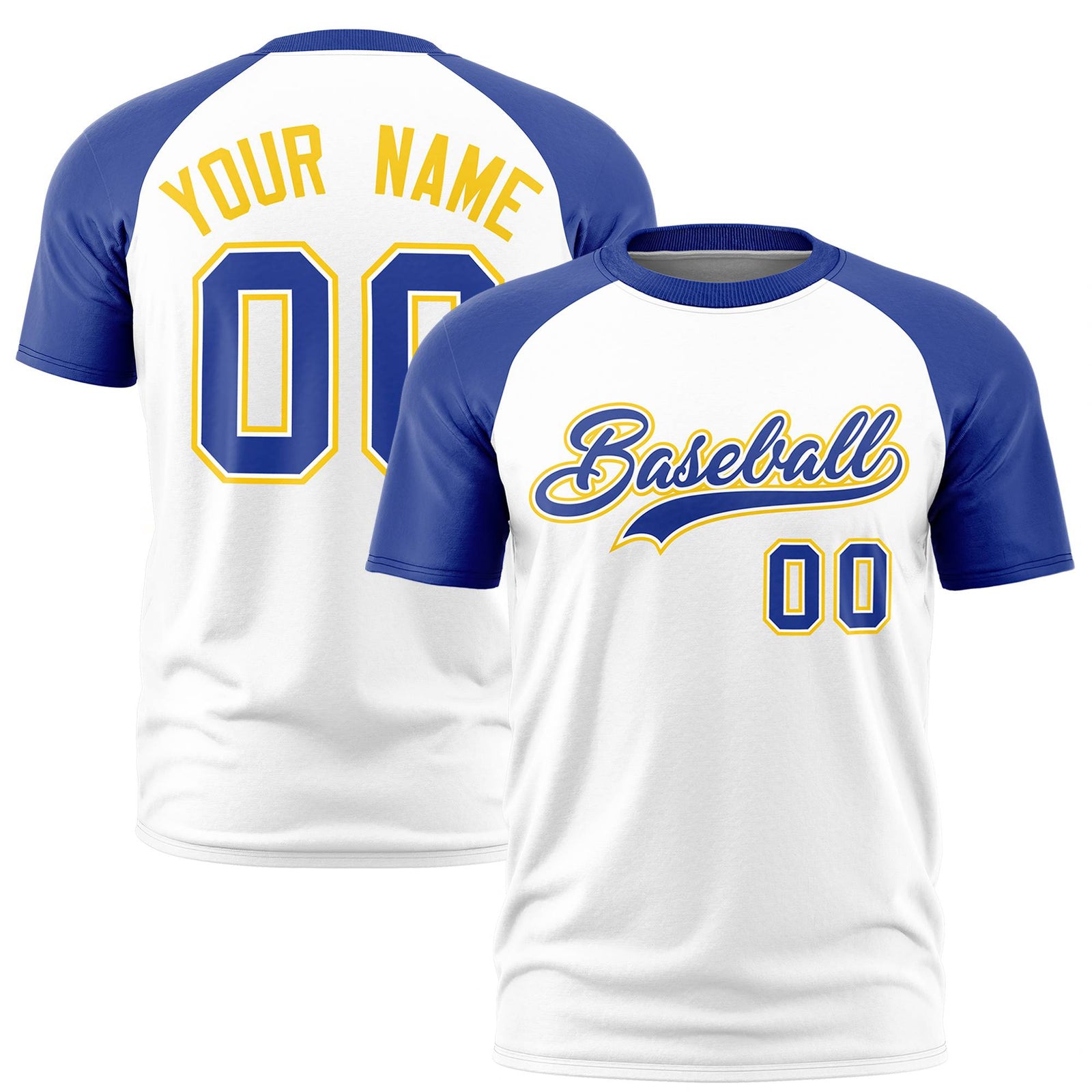 Custom White Royal Blue Raglan Sleeves Performance T-Shirt