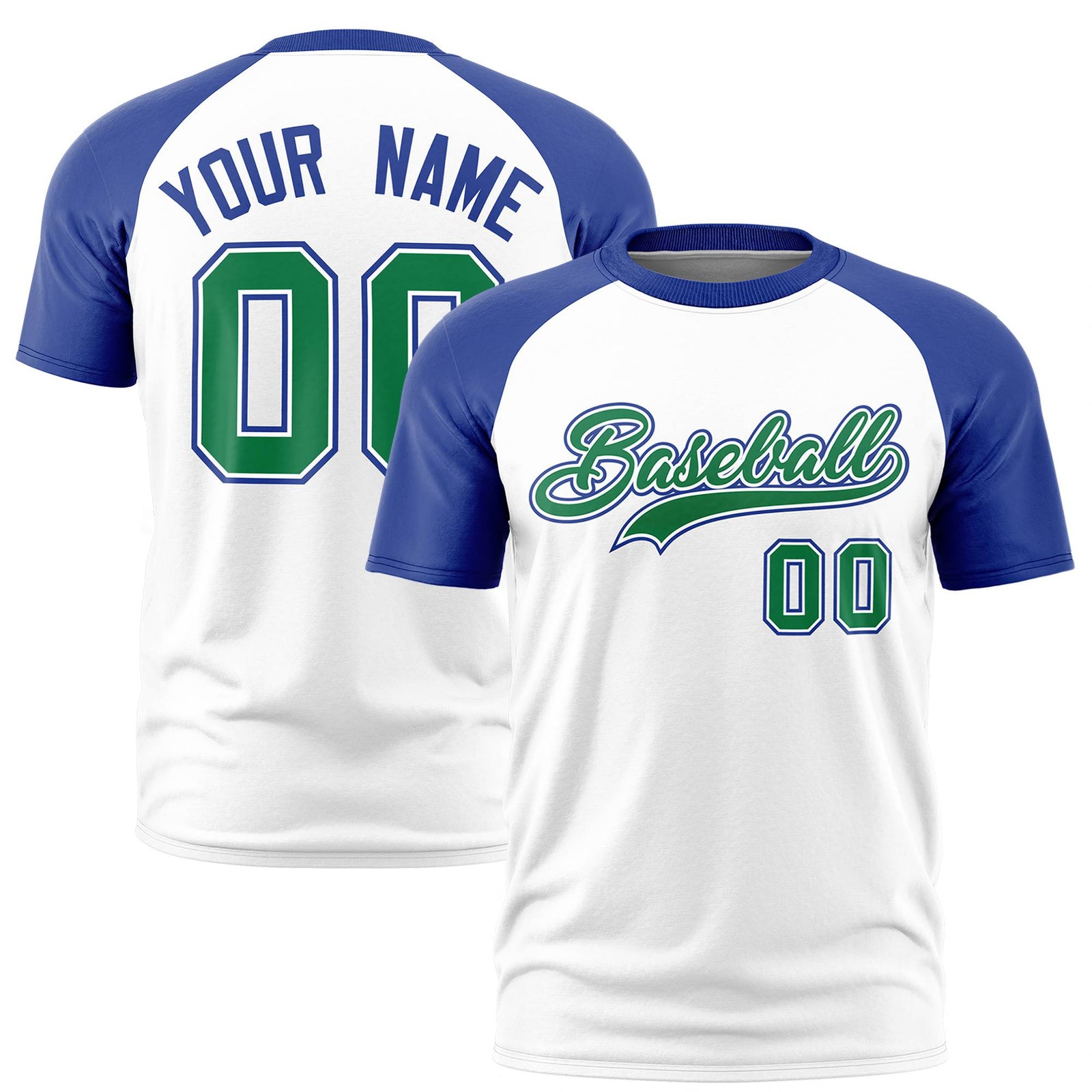 Custom White Royal Blue Raglan Sleeves Performance T-Shirt