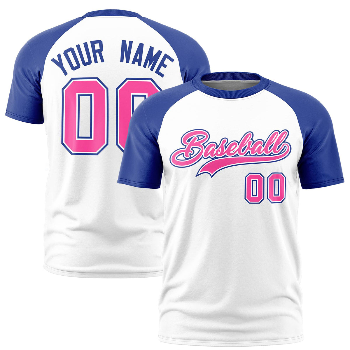 Custom White Royal Blue Raglan Sleeves Performance T-Shirt