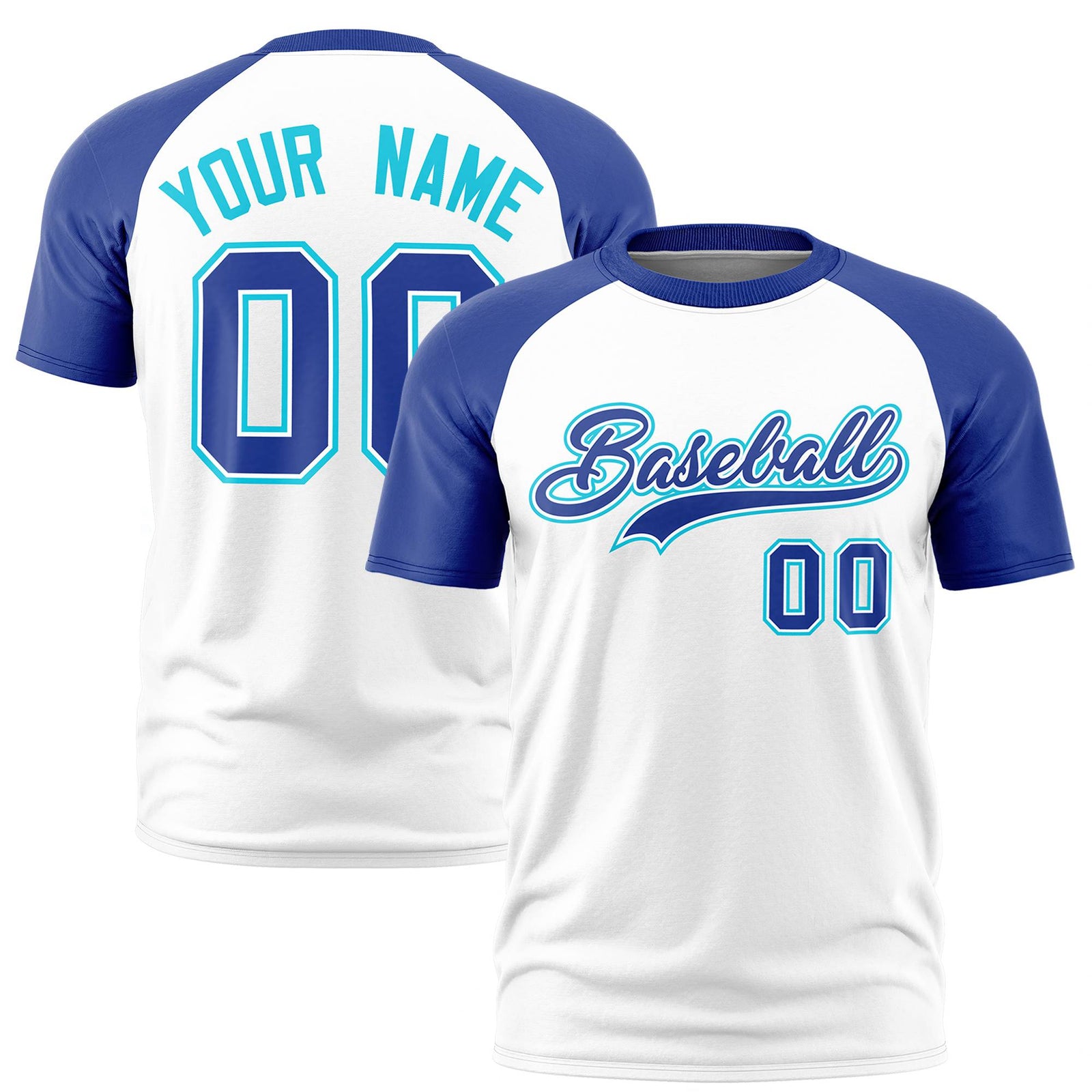 Custom White Royal Blue Raglan Sleeves Performance T-Shirt