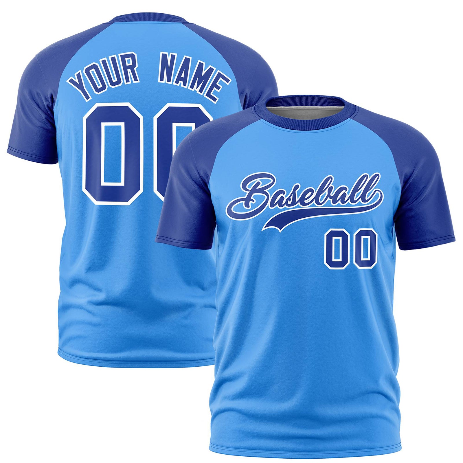 Custom Powder Blue-Royal Blue Raglan Sleeves Performance T-Shirt