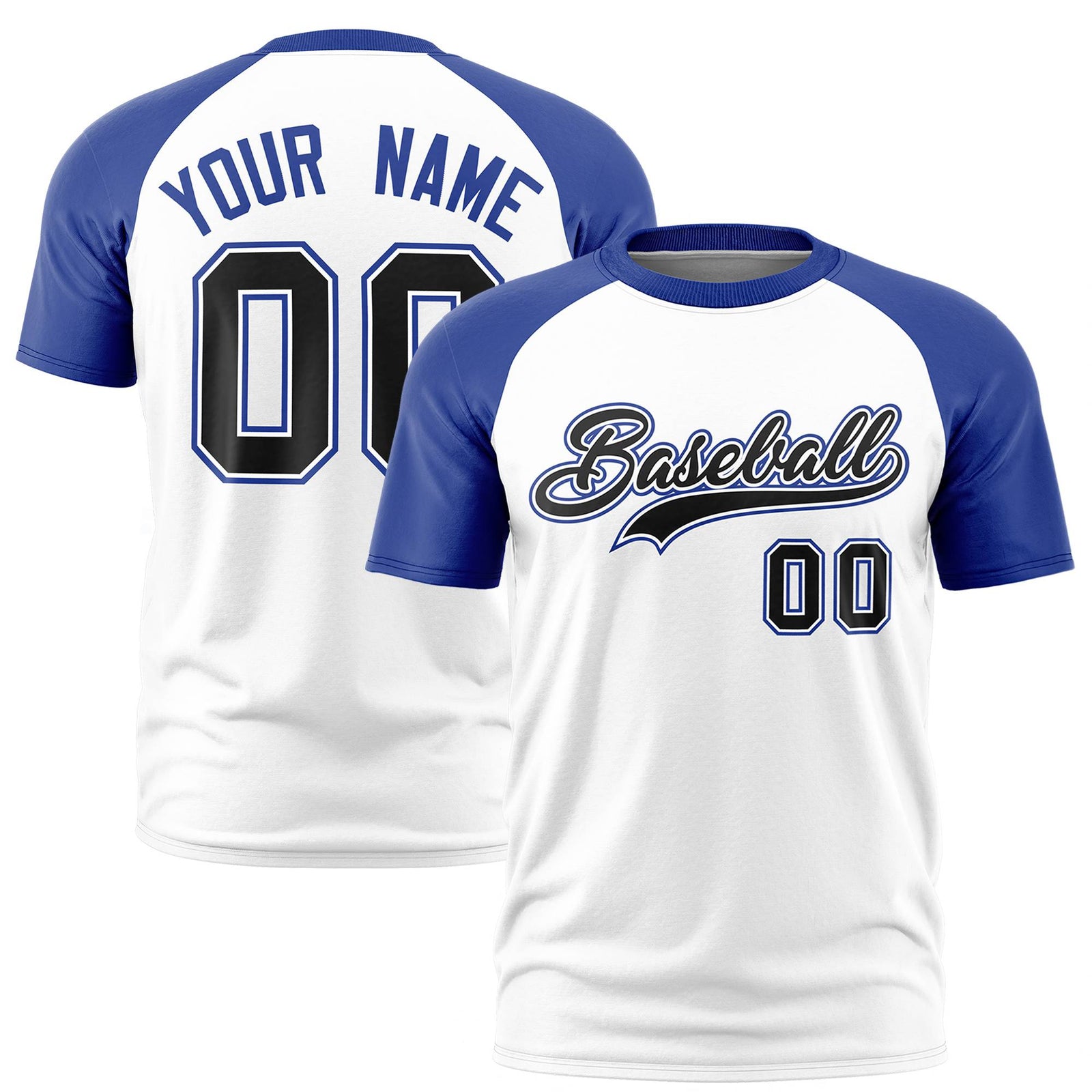 Custom White Royal Blue Raglan Sleeves Performance T-Shirt