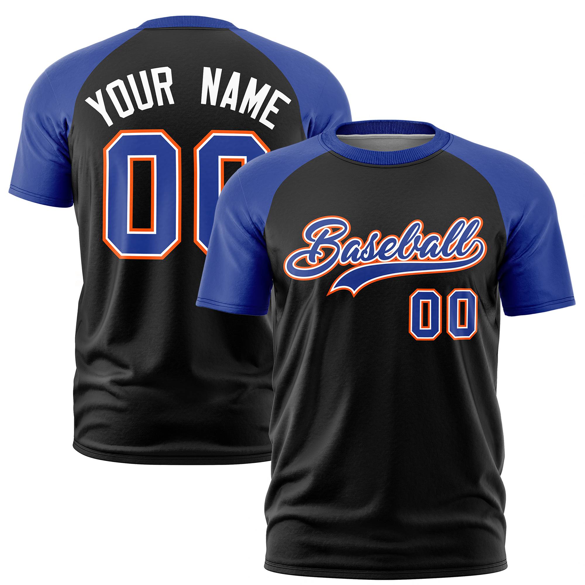 Custom Black Royal Blue Raglan Sleeves Performance T-Shirt