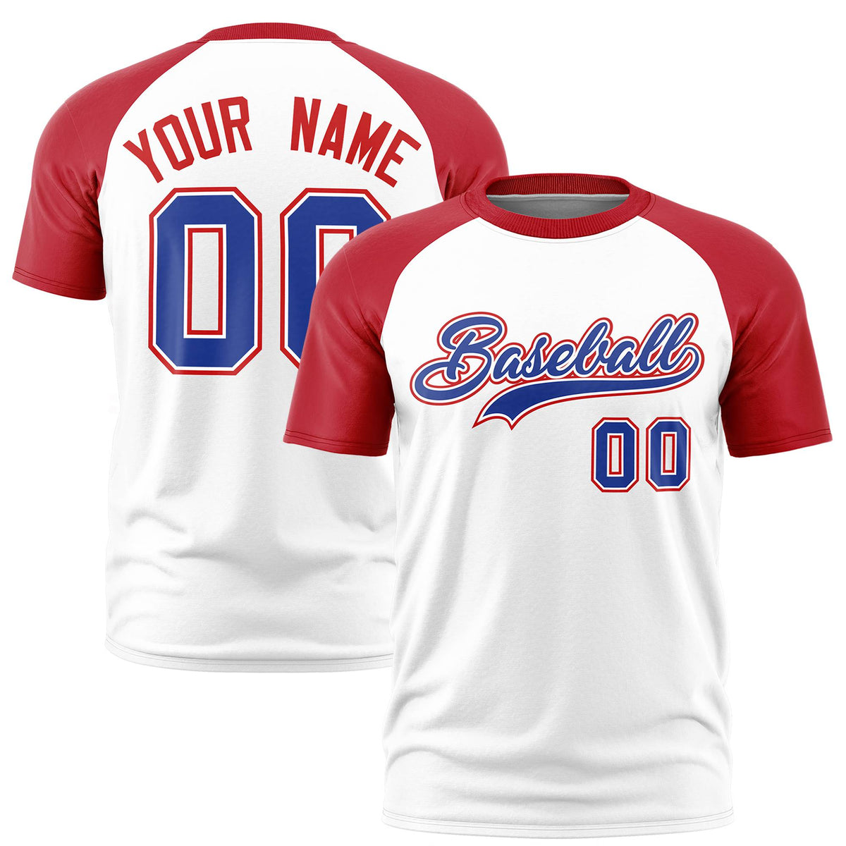 Custom White Red Raglan Sleeves Performance T-Shirt