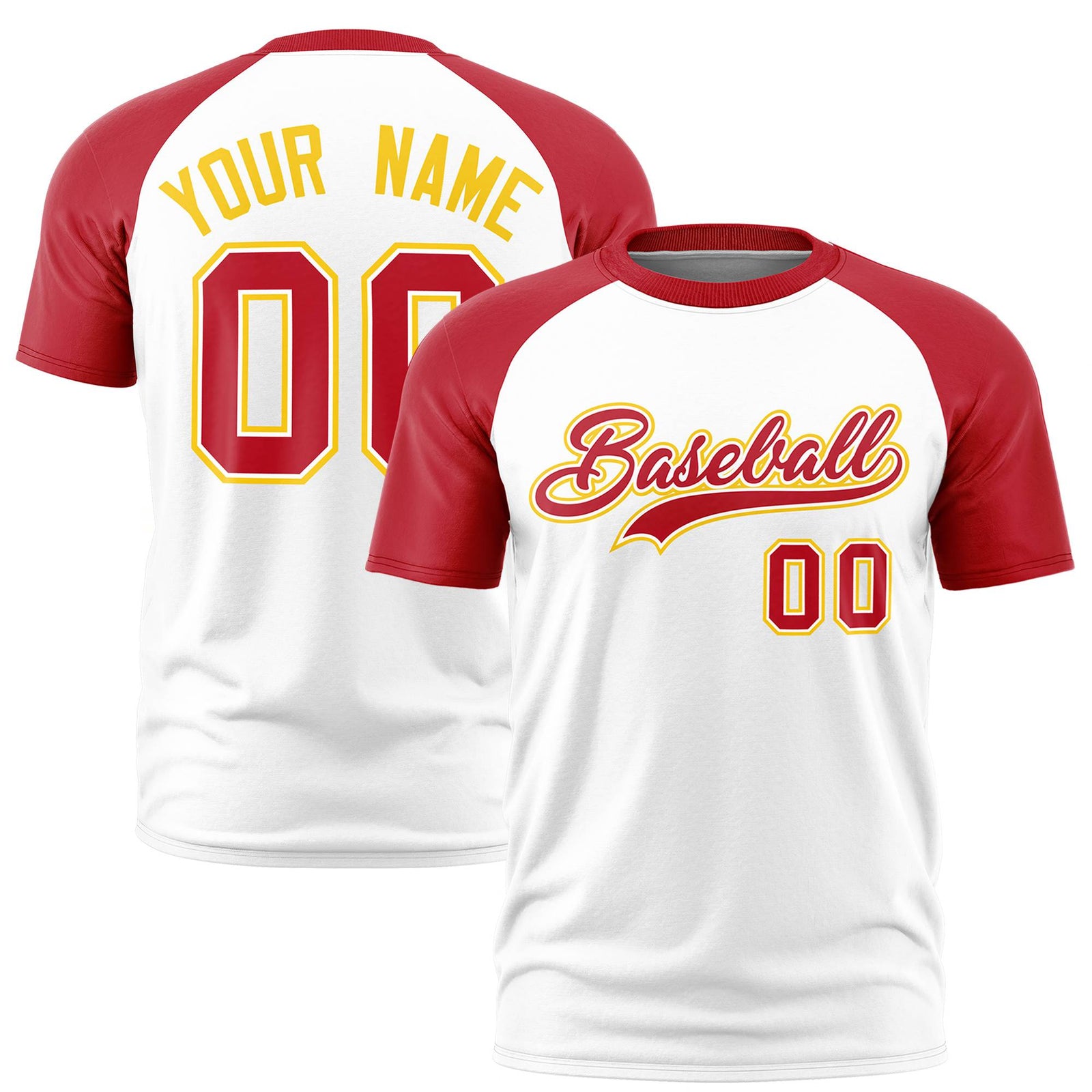 Custom White Red Raglan Sleeves Performance T-Shirt