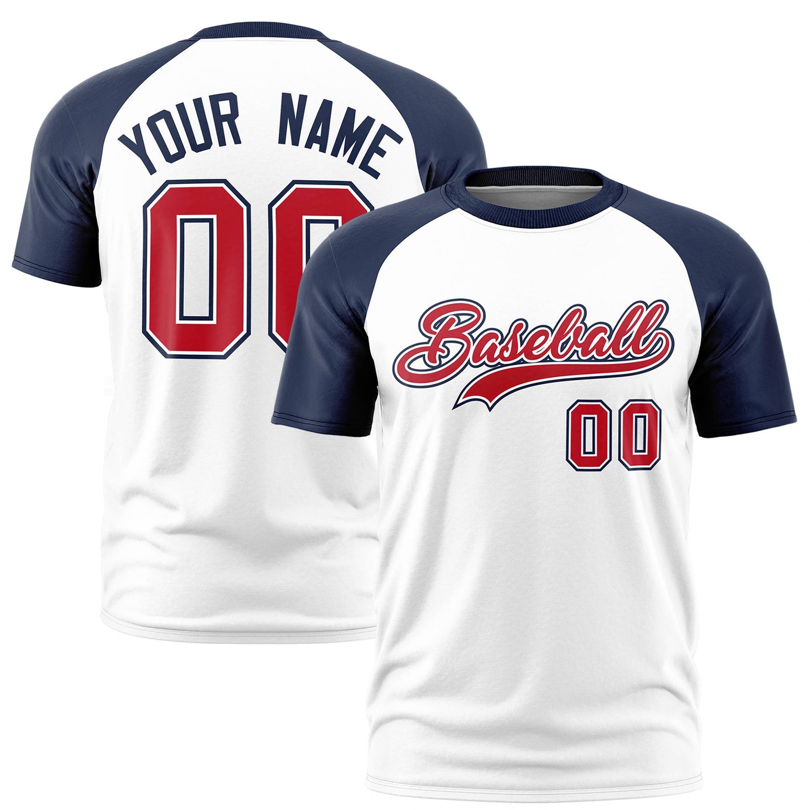 Custom White Navy Raglan Sleeves Performance T-Shirt