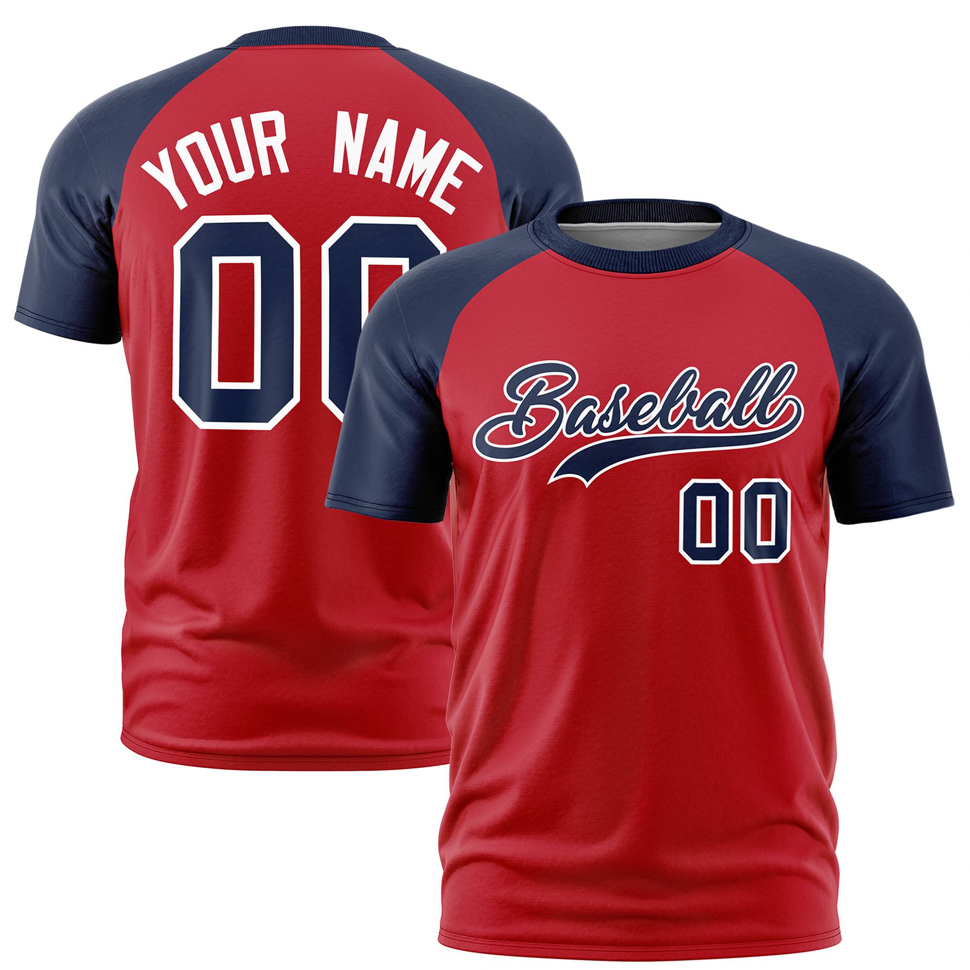 Custom Red Navy Raglan Sleeves Performance T-Shirt