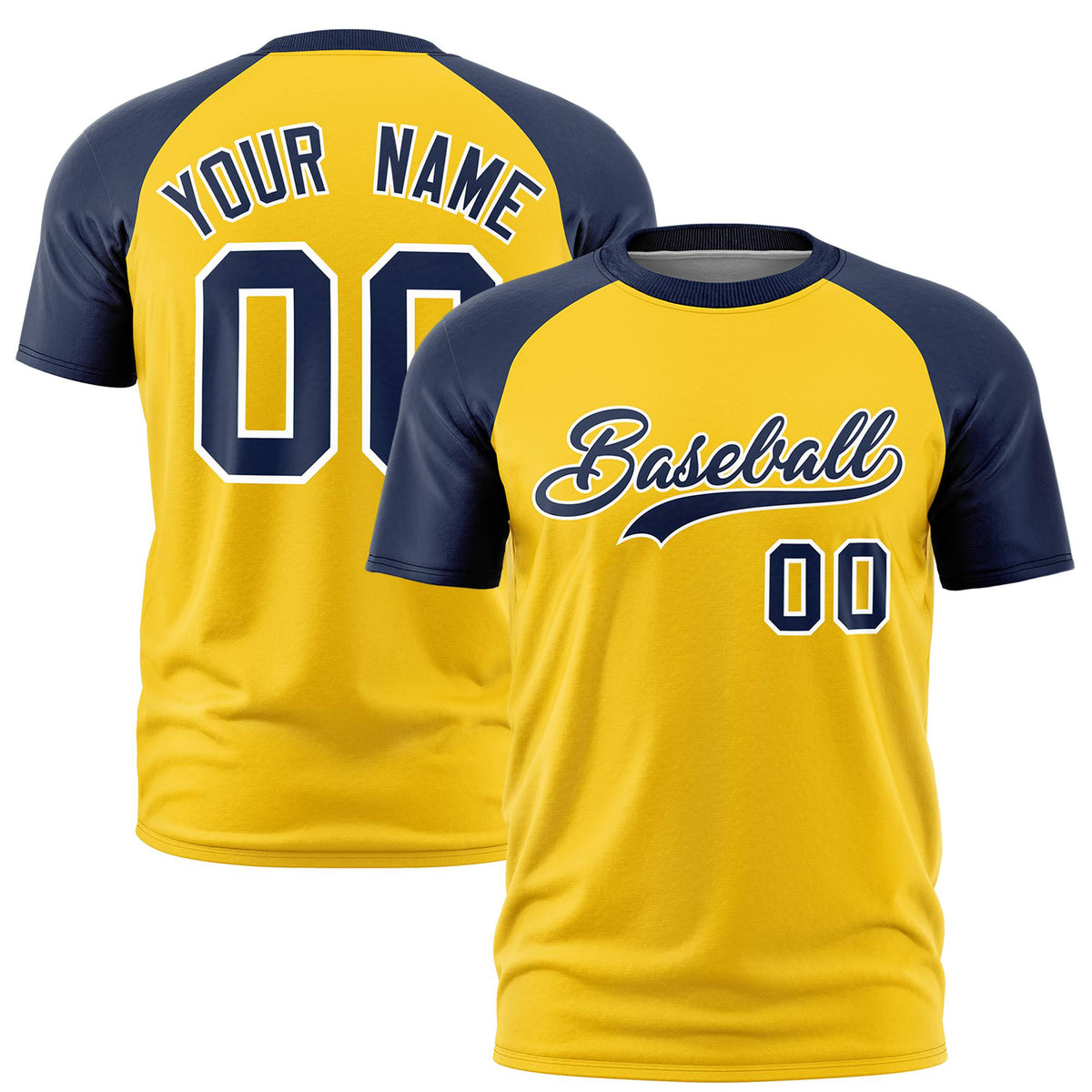 Custom Yellow Navy Raglan Sleeves Performance T-Shirt