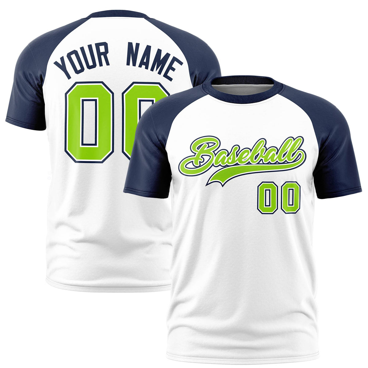 Custom White Navy Raglan Sleeves Performance T-Shirt
