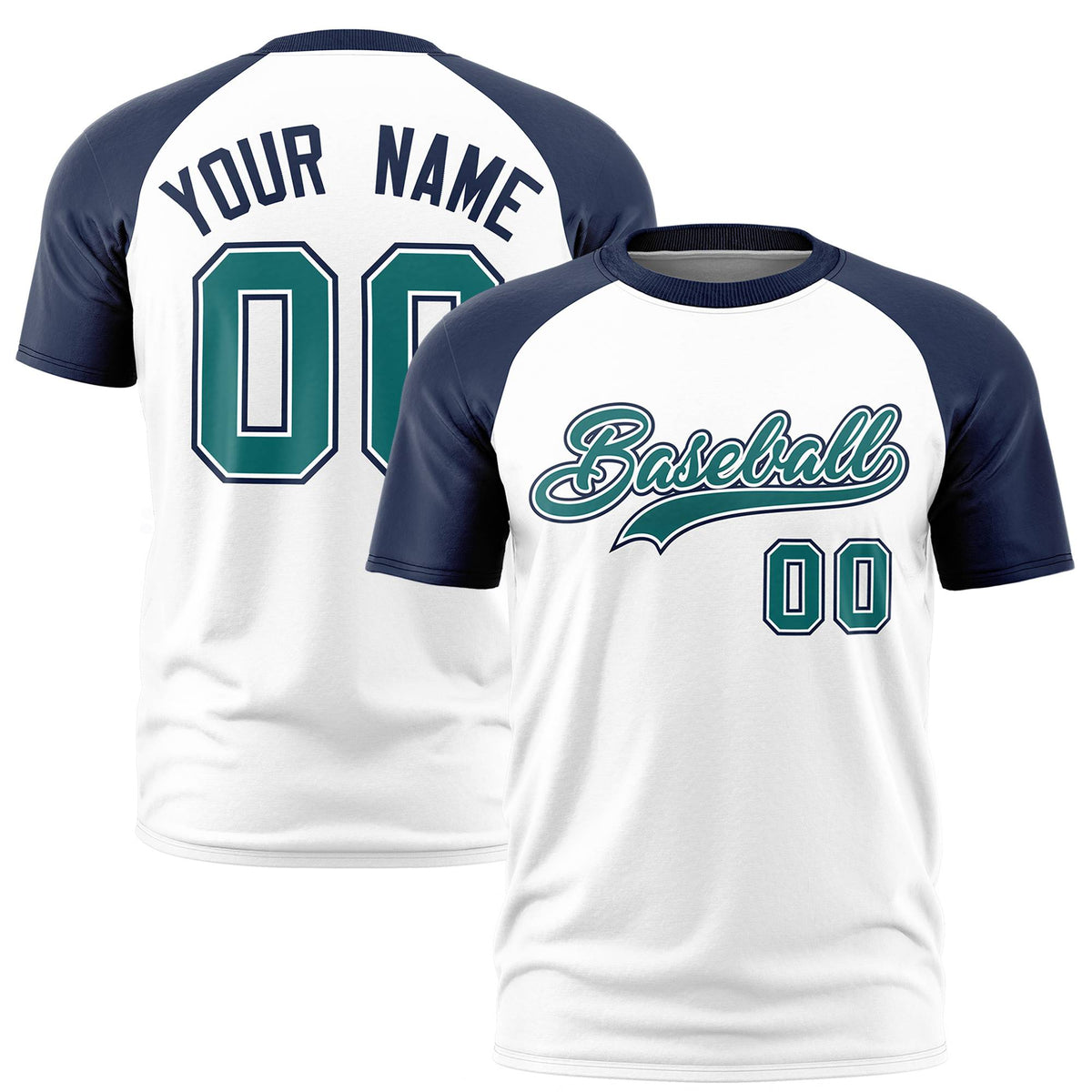Custom White Navy Raglan Sleeves Performance T-Shirt