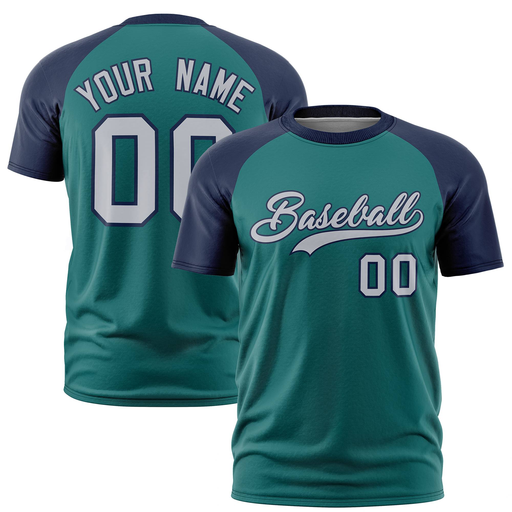 Custom Midnight Green Navy Raglan Sleeves Performance T-Shirt