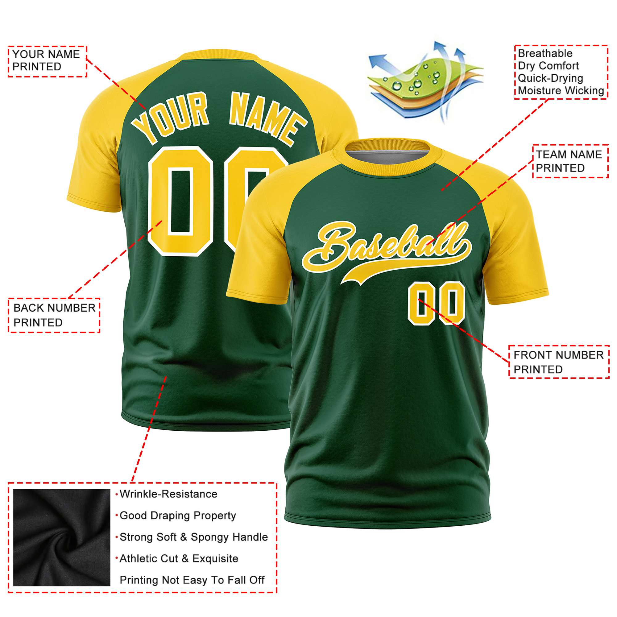 Custom Green Gold Raglan Sleeves Performance T-Shirt