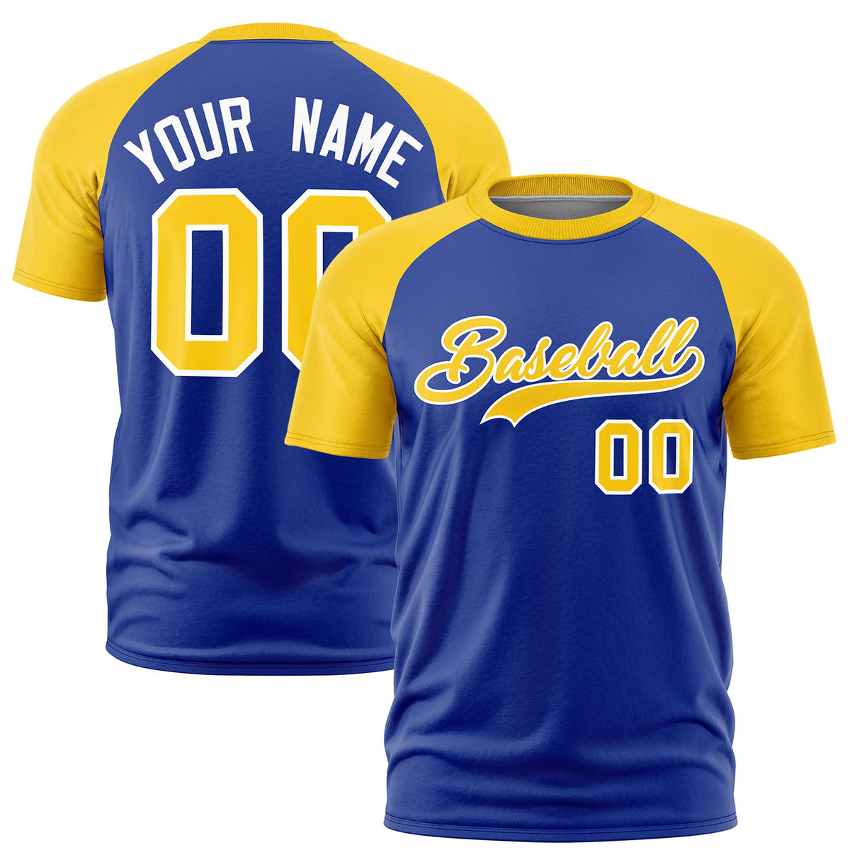 Custom Royal Blue Gold Raglan Sleeves Performance T-Shirt