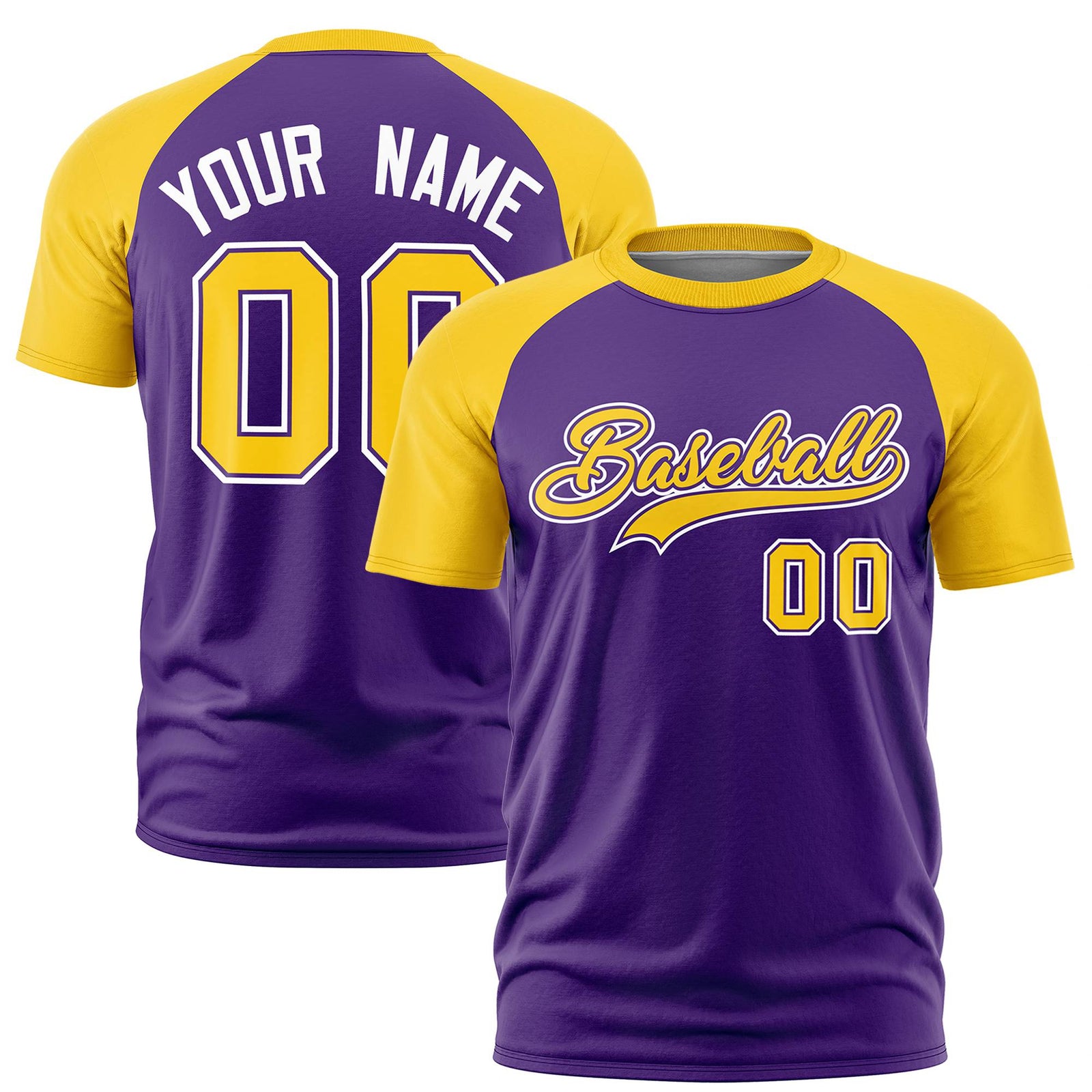 Custom Purple Gold Raglan Sleeves Performance T-Shirt