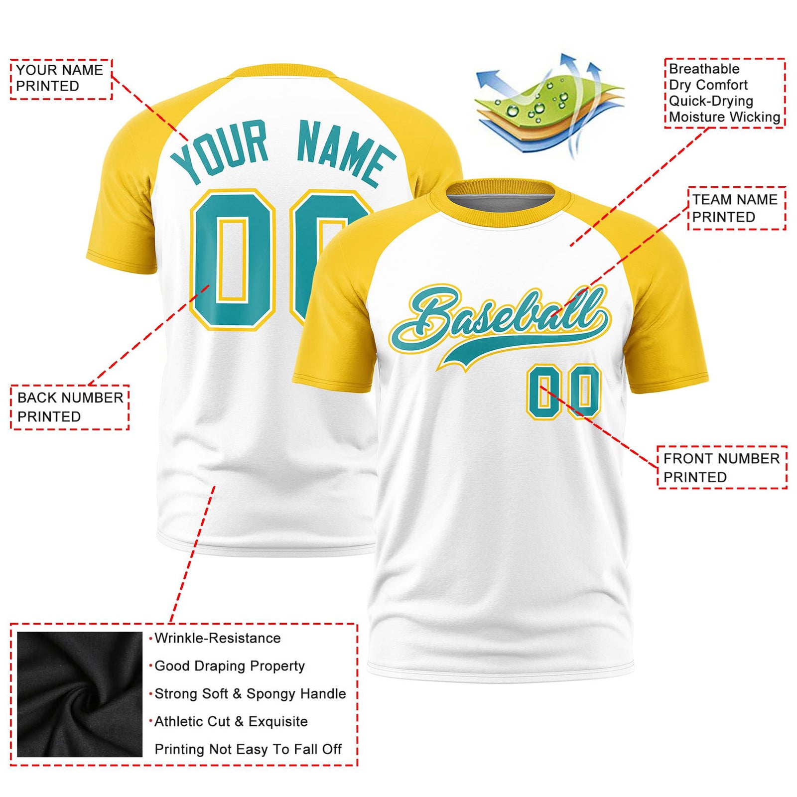Custom White Gold Raglan Sleeves Performance T-Shirt
