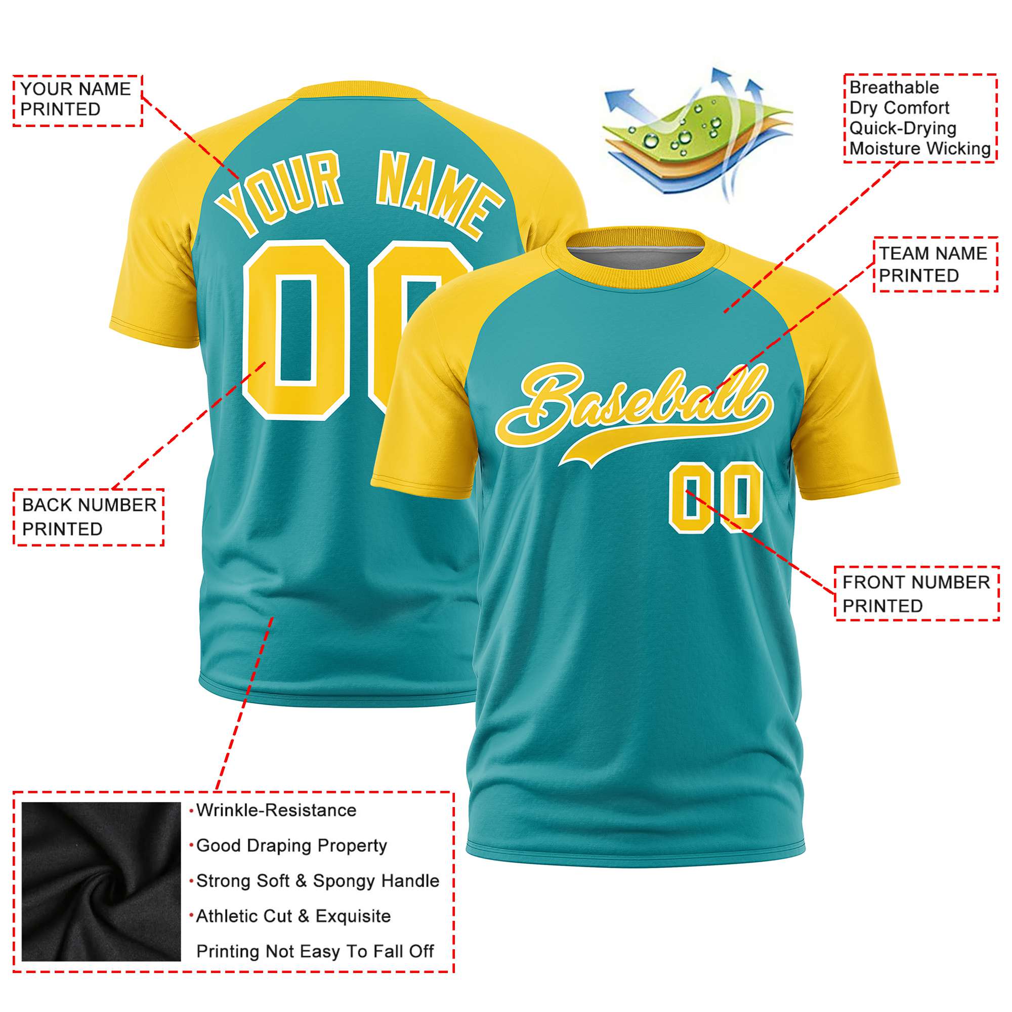 Custom Aqua Gold Raglan Sleeves Performance T-Shirt