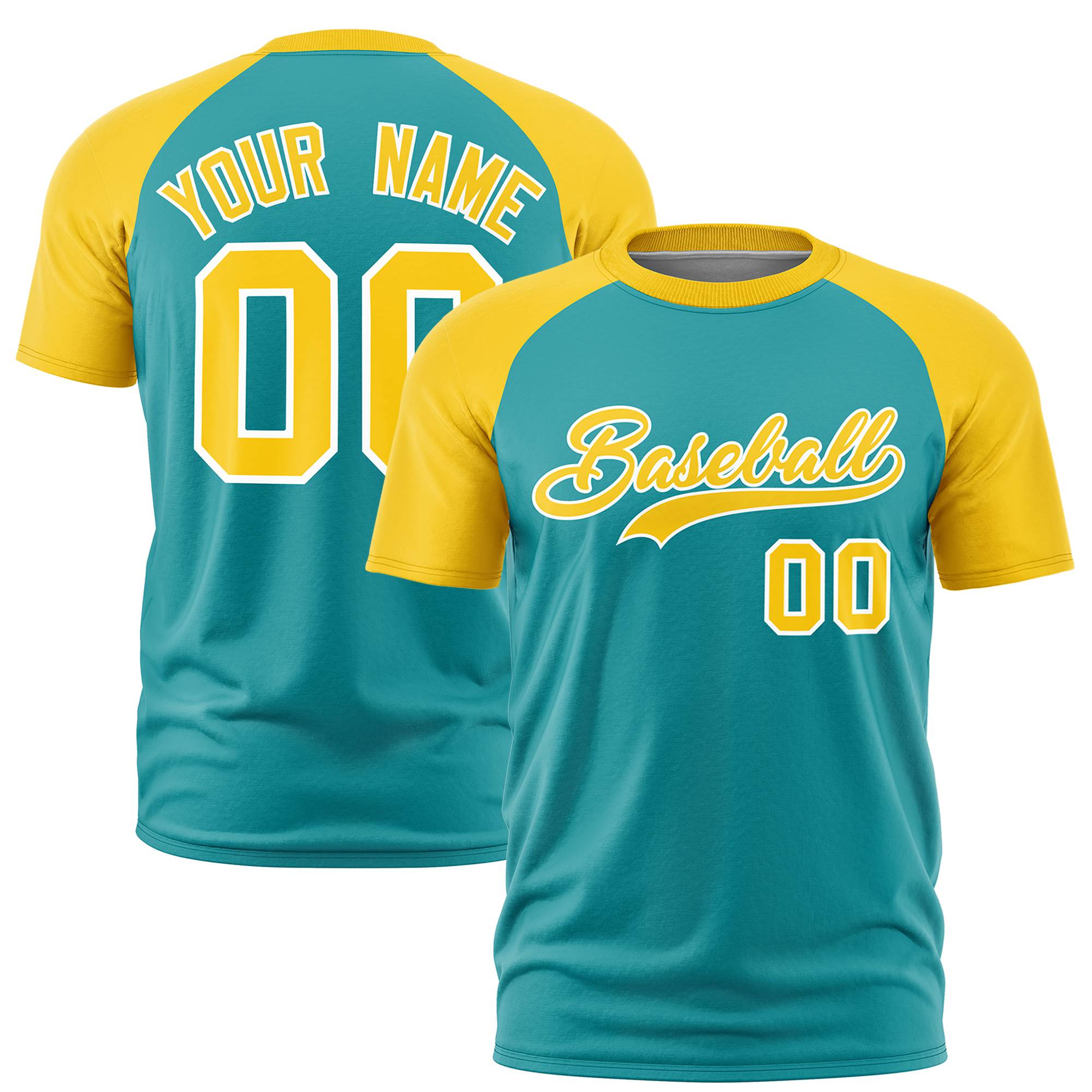 Custom Aqua Gold Raglan Sleeves Performance T-Shirt