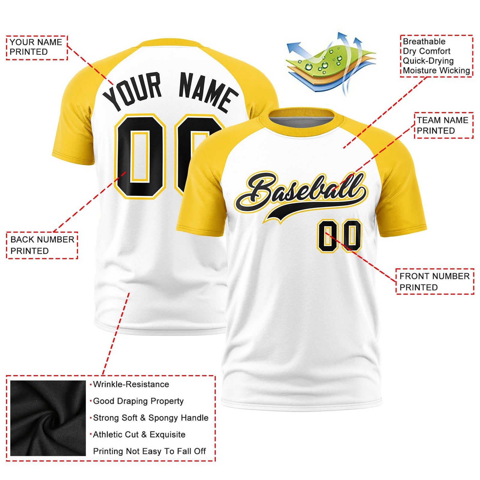 Custom White Gold Raglan Sleeves Performance T-Shirt
