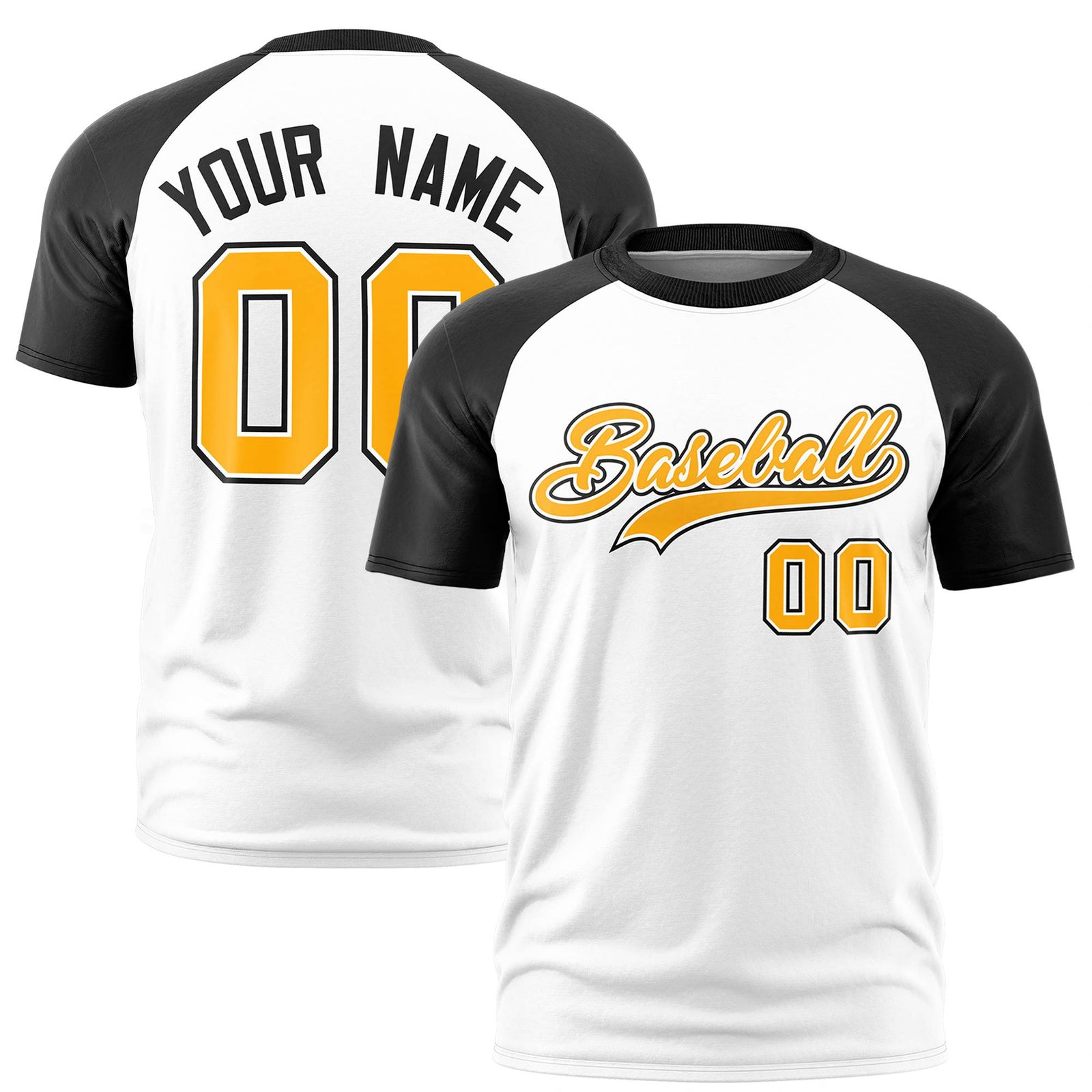 Custom White Black Raglan Sleeves Performance T-Shirt