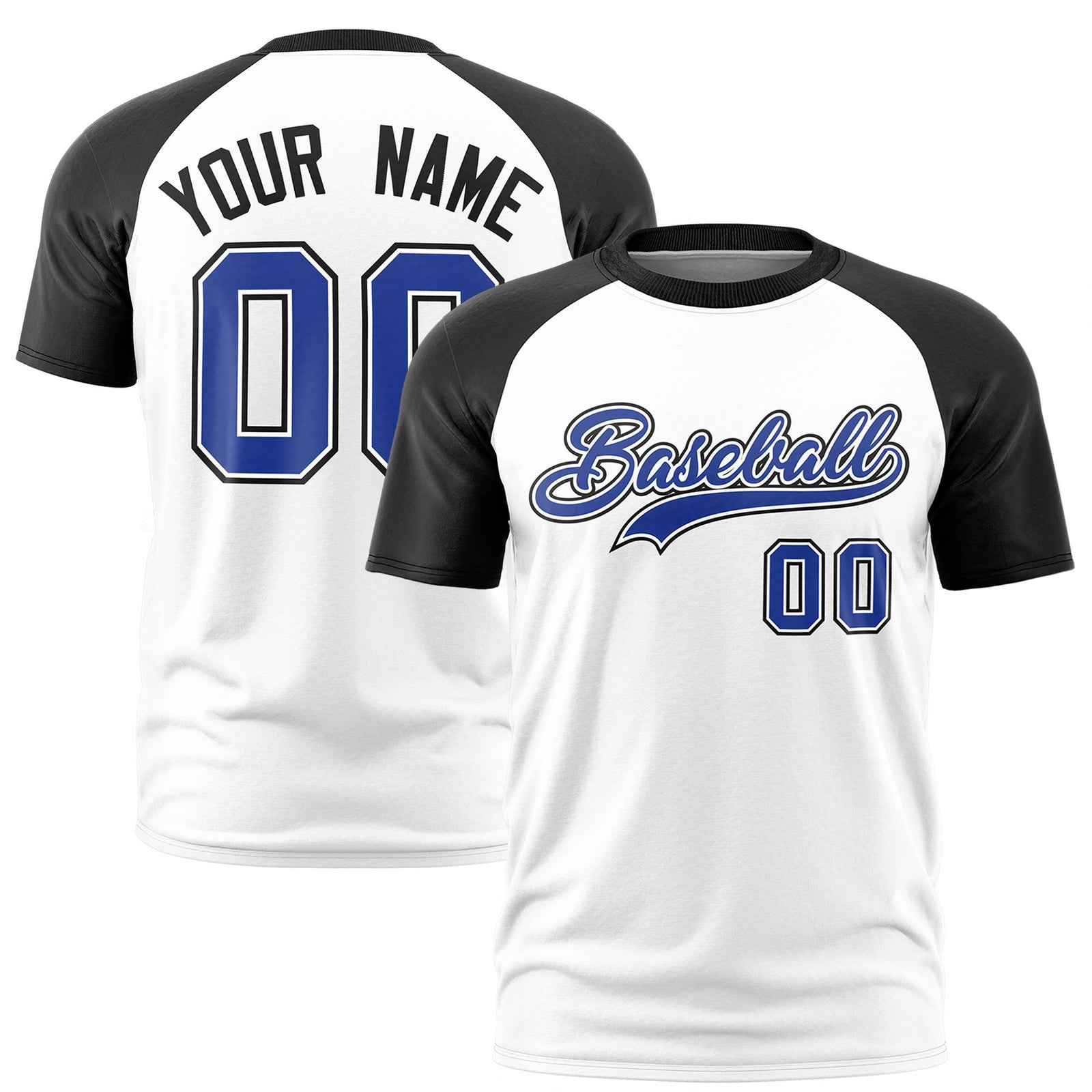 Custom White Black Raglan Sleeves Performance T-Shirt