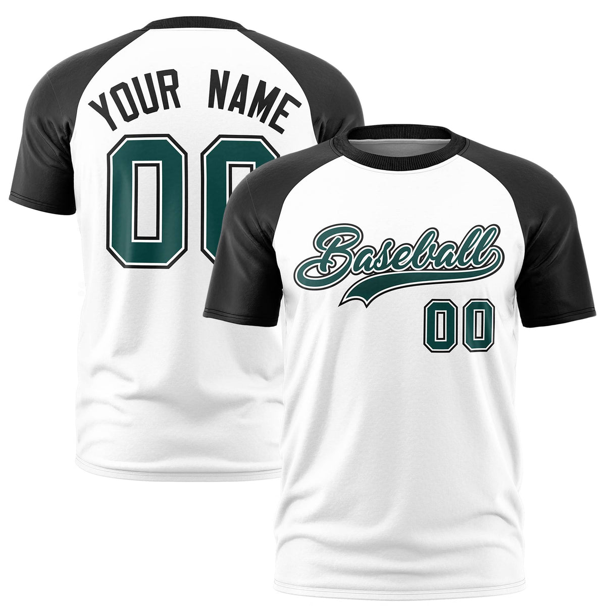 Custom White Black Raglan Sleeves Performance T-Shirt