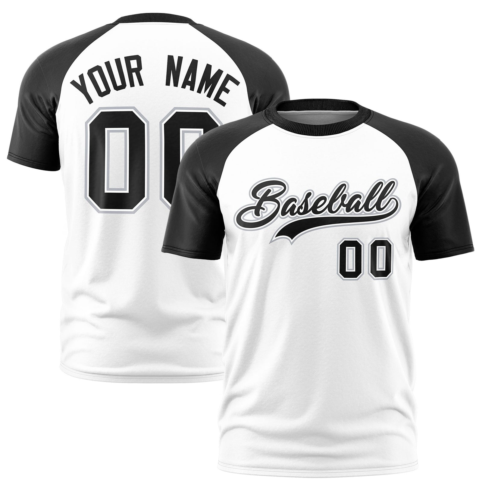 Custom White Black Raglan Sleeves Performance T-Shirt