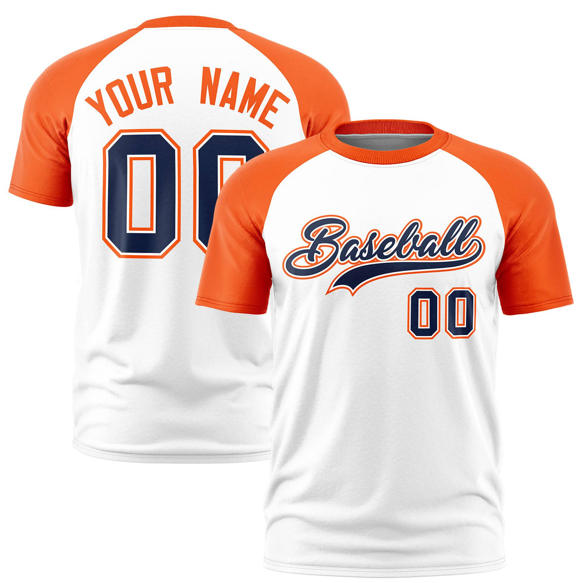 Custom White Orange Raglan Sleeves Performance T-Shirt