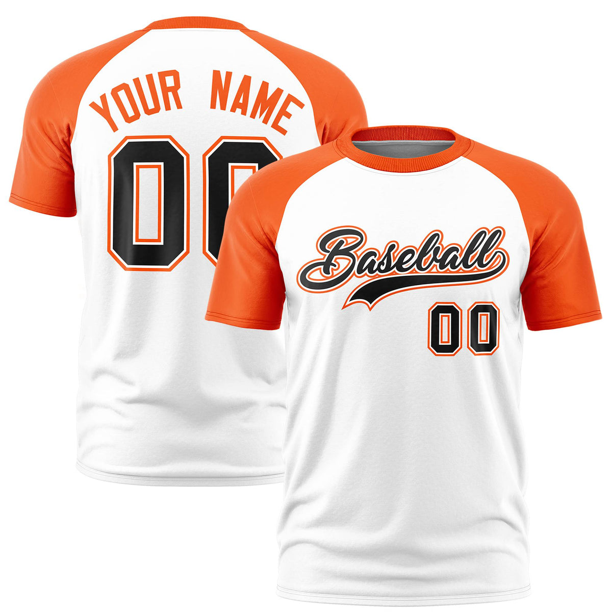 Custom White Orange Raglan Sleeves Performance T-Shirt