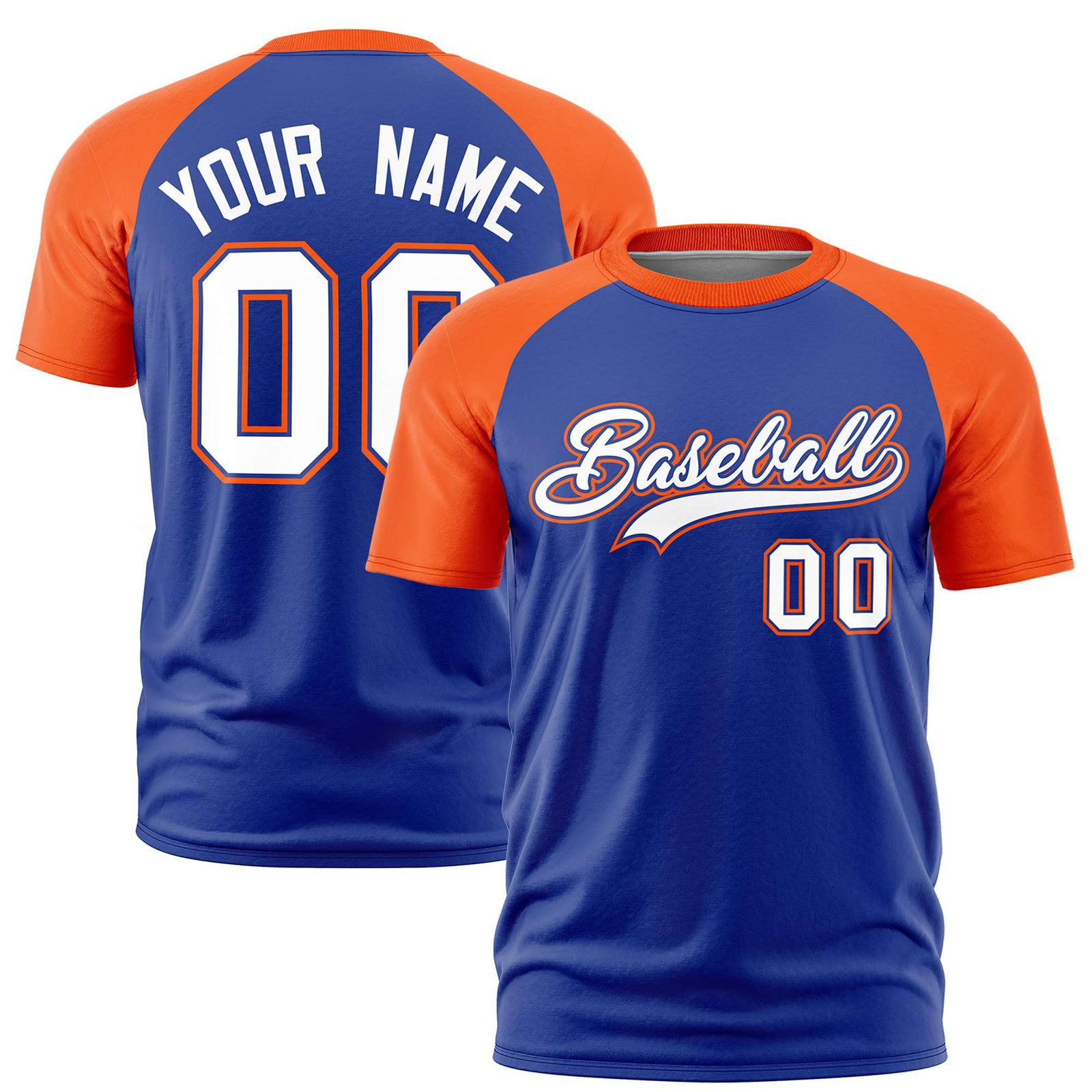 Custom Royal Blue Orange Raglan Sleeves Performance T-Shirt
