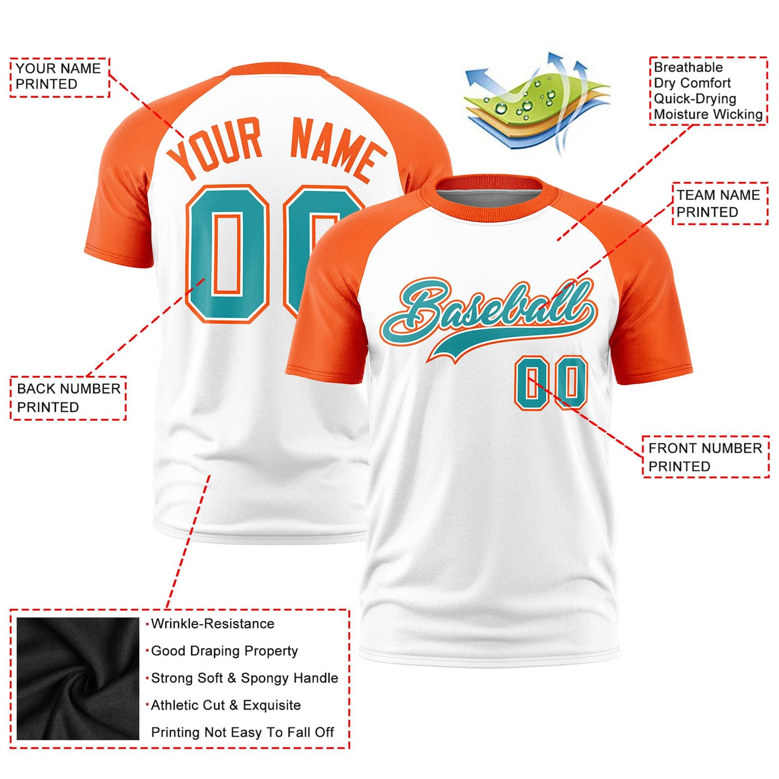 Custom White Orange Raglan Sleeves Performance T-Shirt