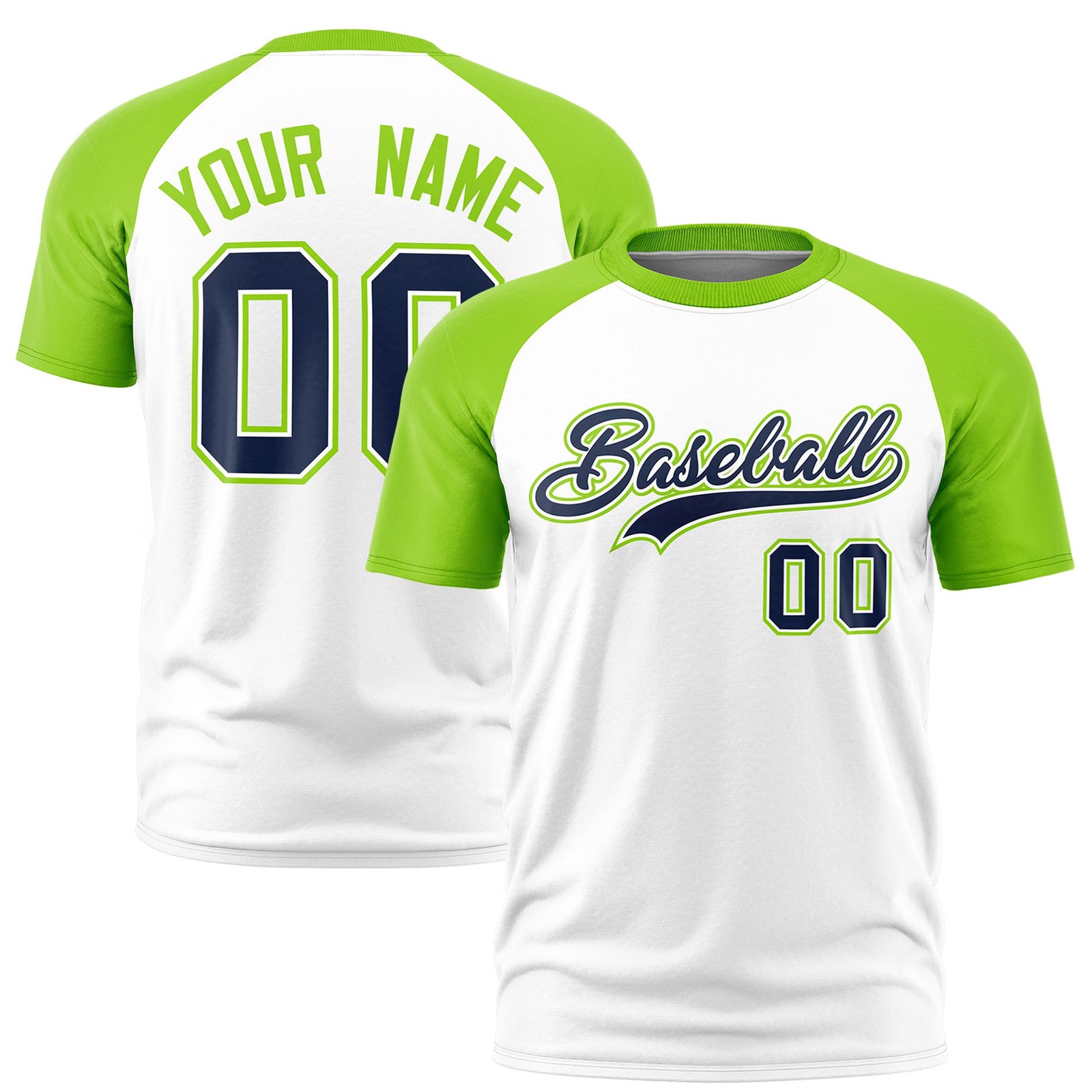 Custom White Neon Green Raglan Sleeves Performance T-Shirt