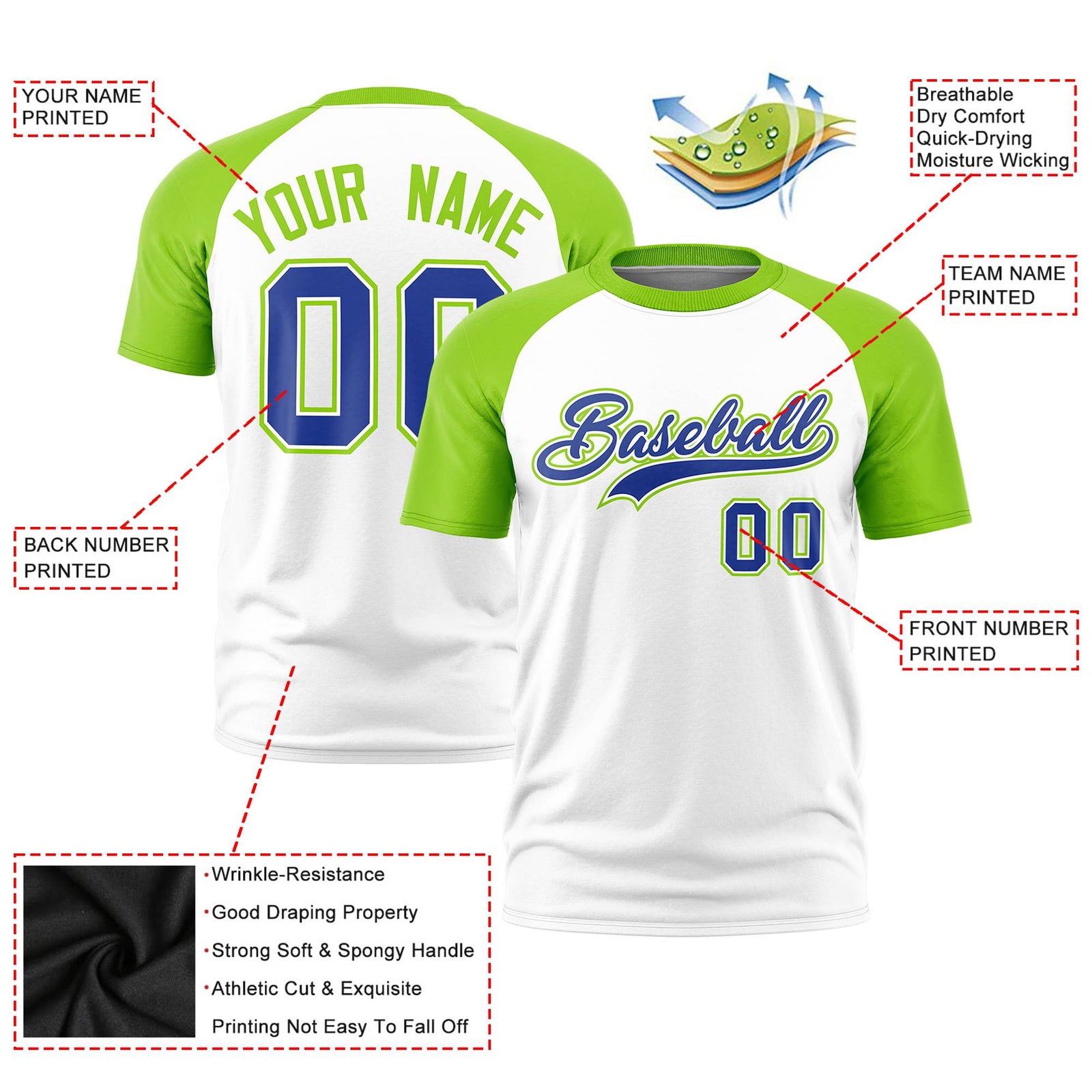 Custom White Neon Green Raglan Sleeves Performance T-Shirt