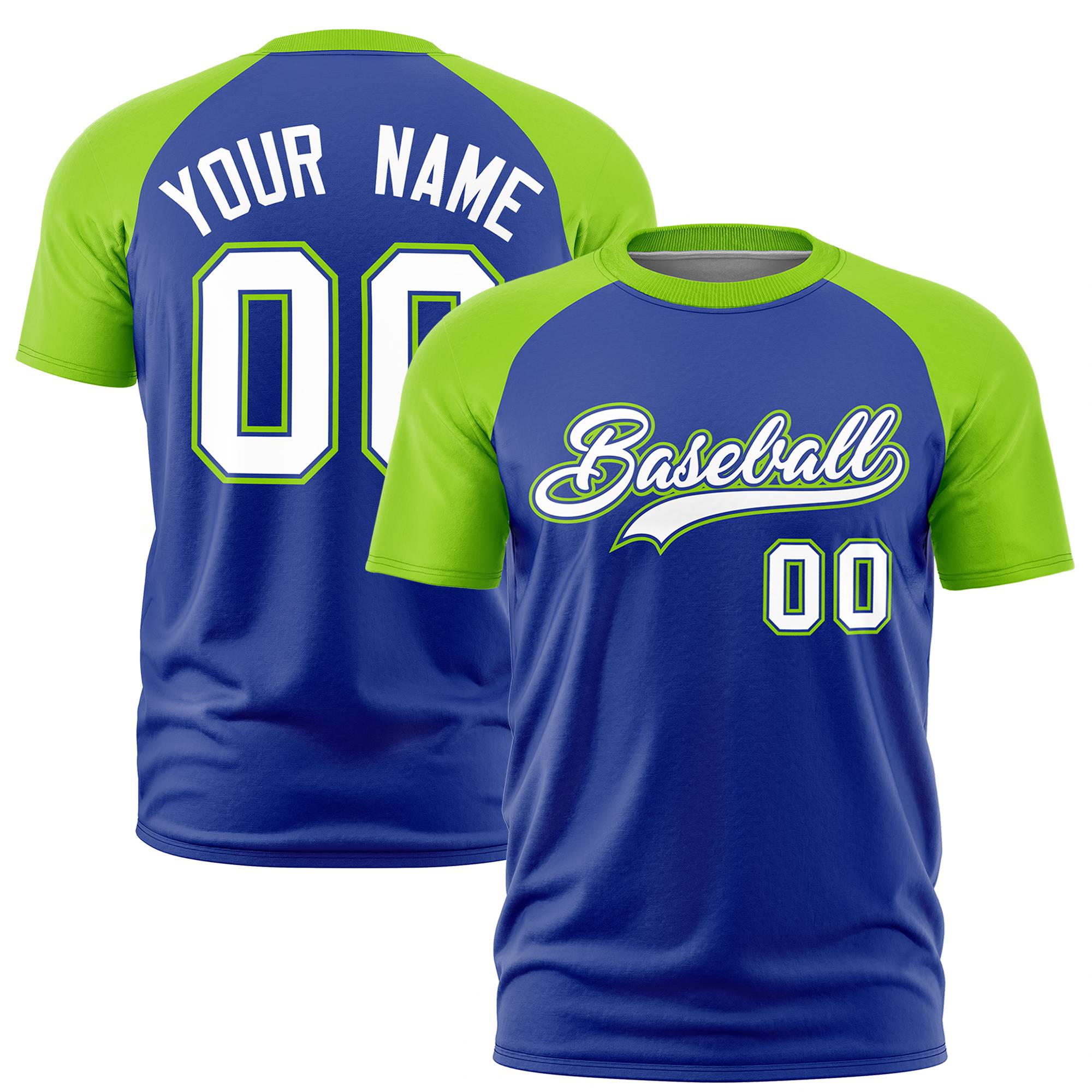 Custom Royal Blue-Neon Green Raglan Sleeves Performance T-Shirt