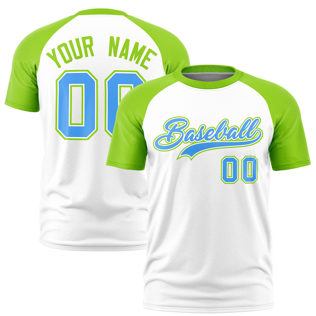 Custom White Neon Green Raglan Sleeves Performance T-Shirt