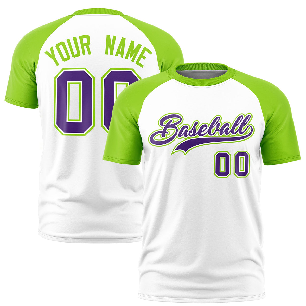 Custom White Neon Green Raglan Sleeves Performance T-Shirt
