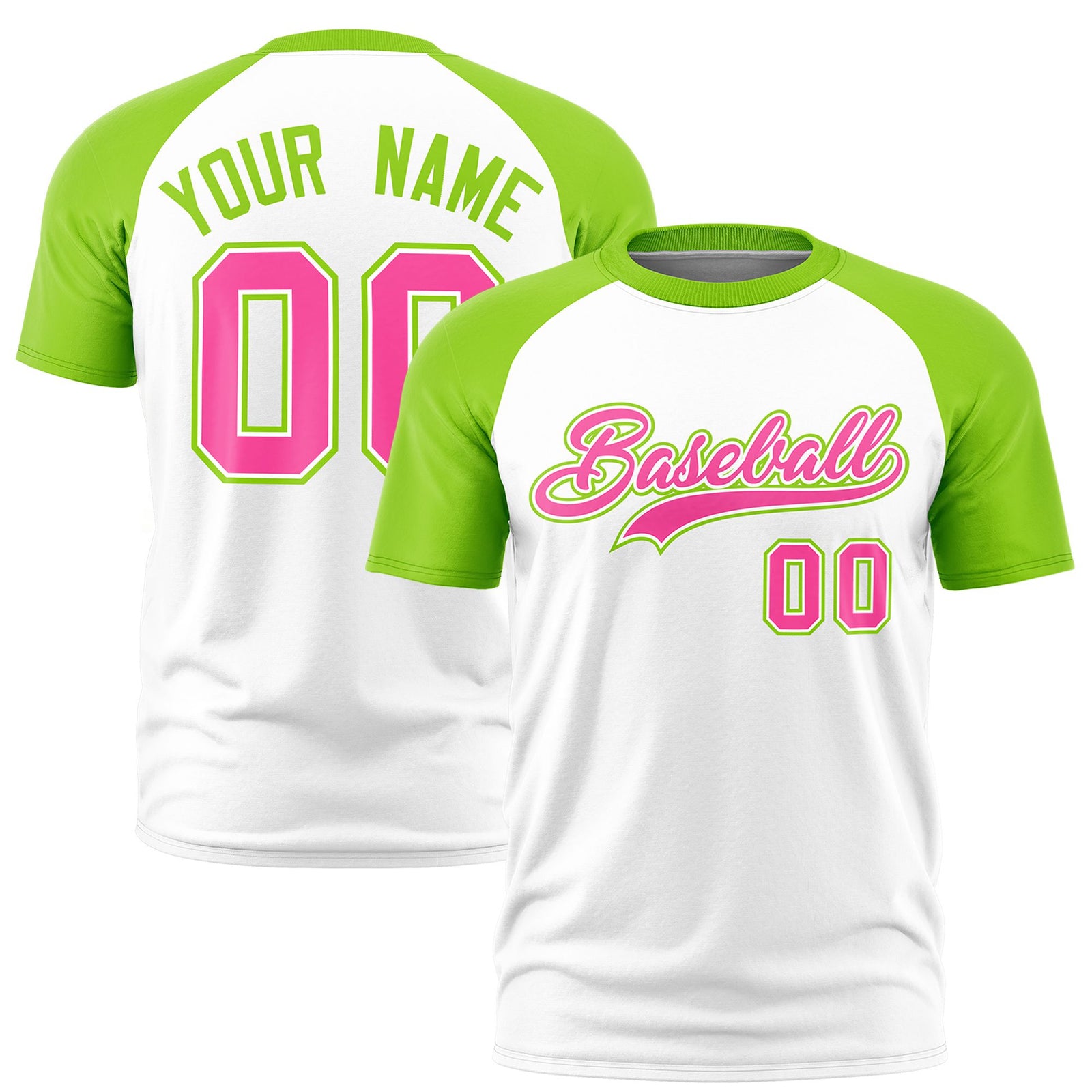 Custom White Neon Green Raglan Sleeves Performance T-Shirt