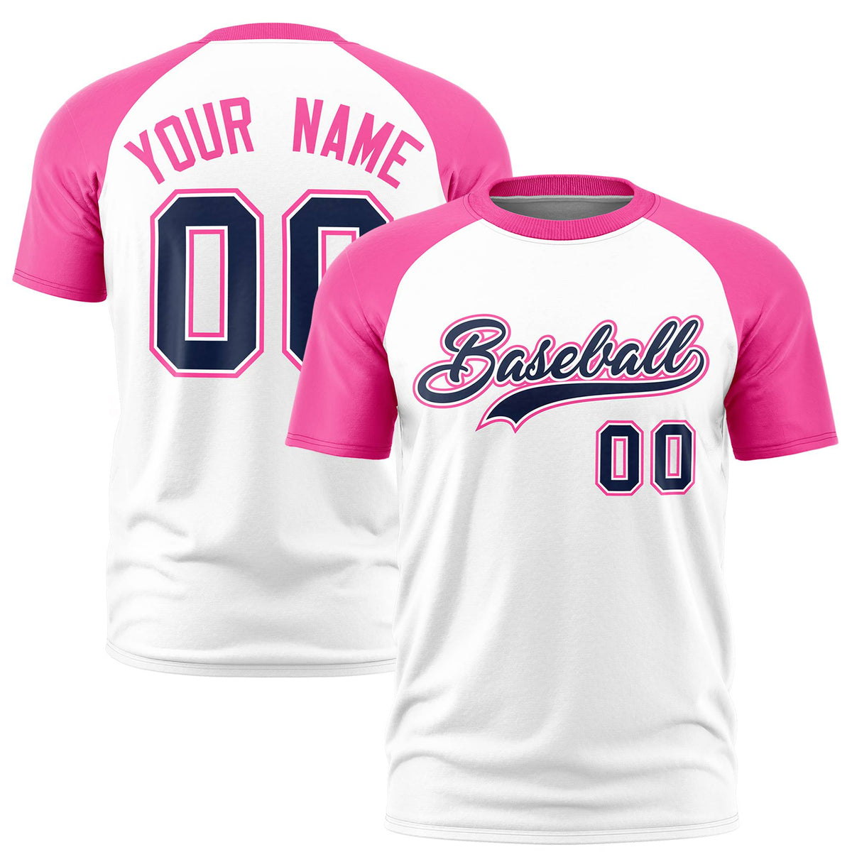 Custom White Pink Raglan Sleeves Performance T-Shirt