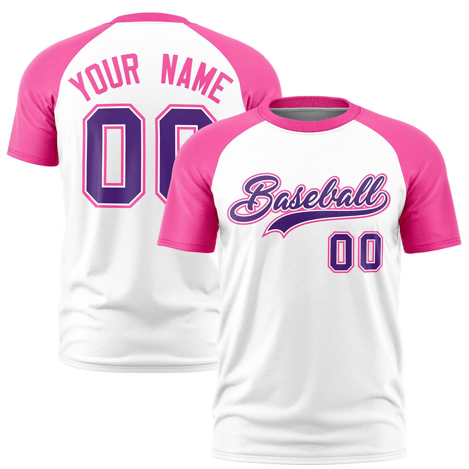 Custom White Pink Raglan Sleeves Performance T-Shirt