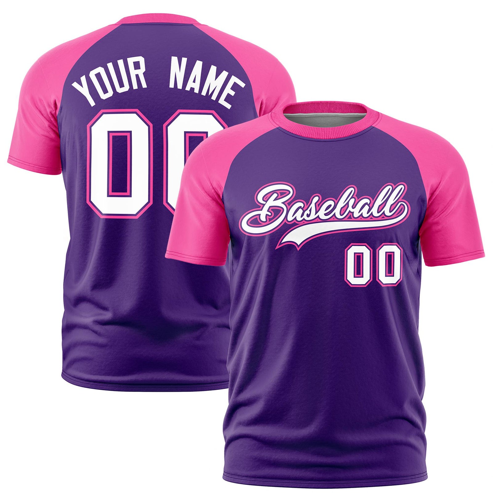 Custom Purple Pink Raglan Sleeves Performance T-Shirt