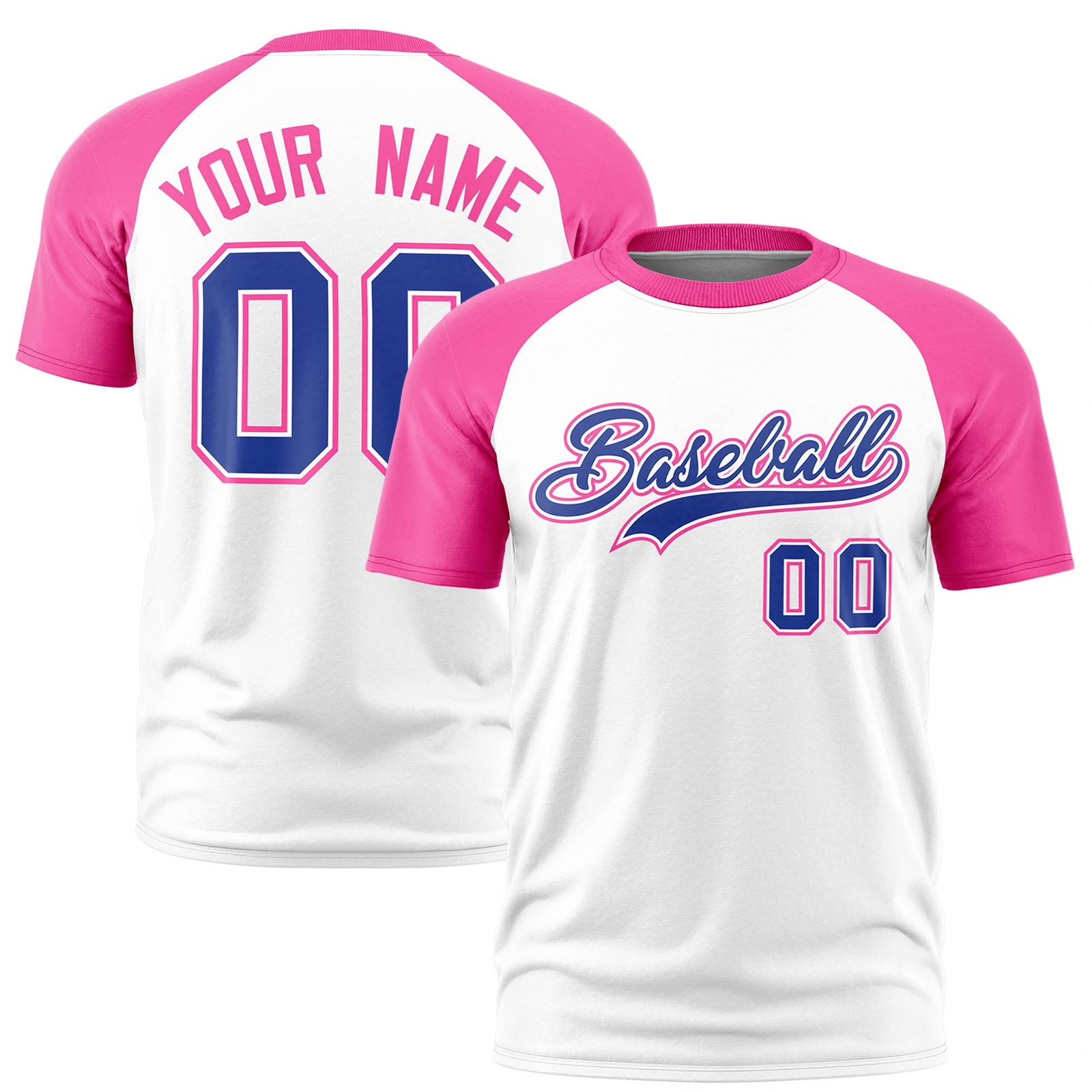 Custom White Pink Raglan Sleeves Performance T-Shirt