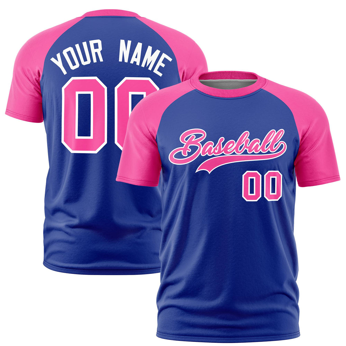 Custom Royal Blue Pink Raglan Sleeves Performance T-Shirt