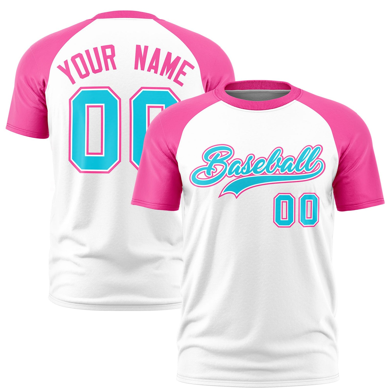 Custom White Pink Raglan Sleeves Performance T-Shirt