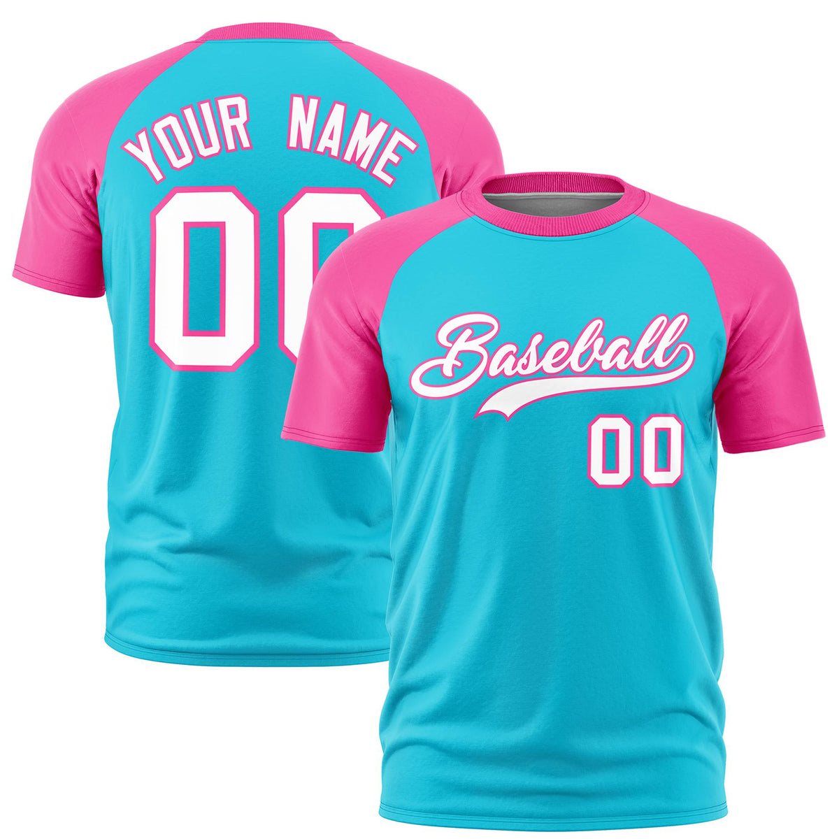 Custom Sky Blue Pink Raglan Sleeves Performance T-Shirt