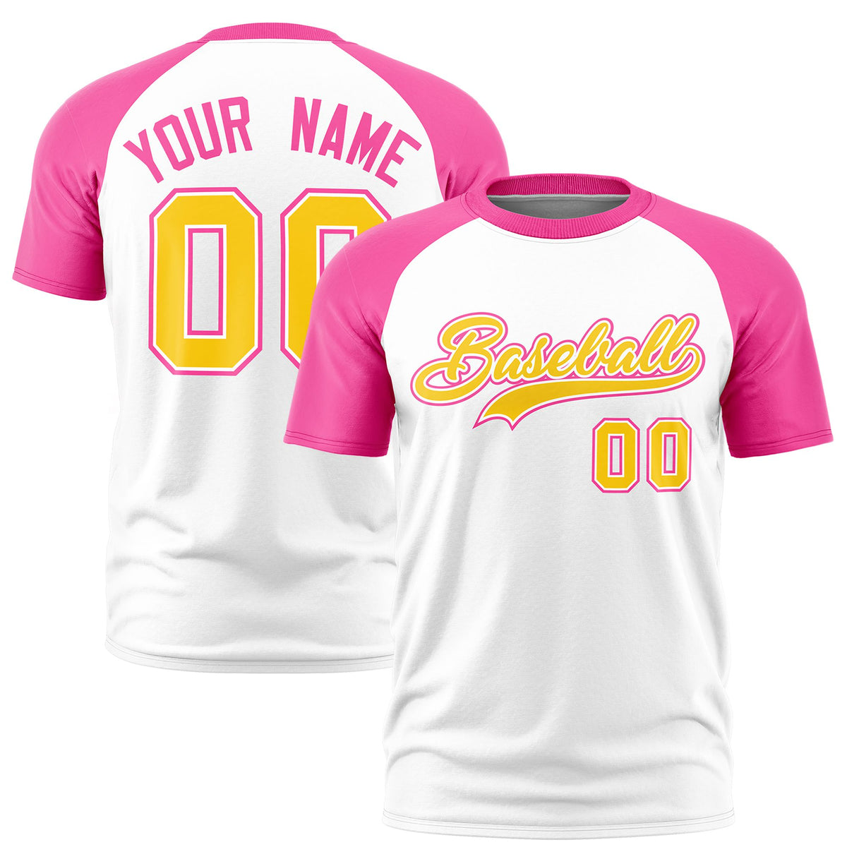 Custom White Pink Raglan Sleeves Performance T-Shirt